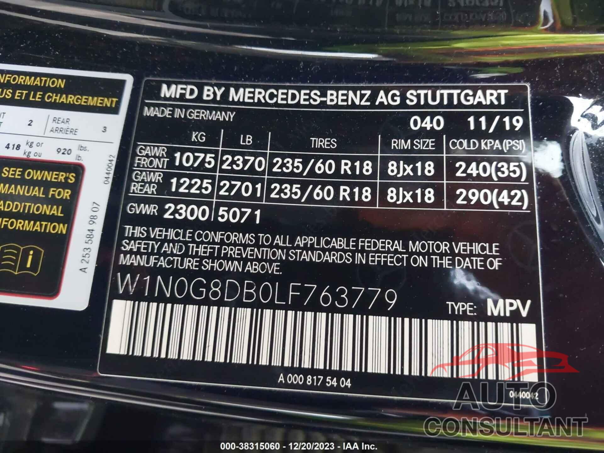 MERCEDES-BENZ GLC 300 2020 - W1N0G8DB0LF763779