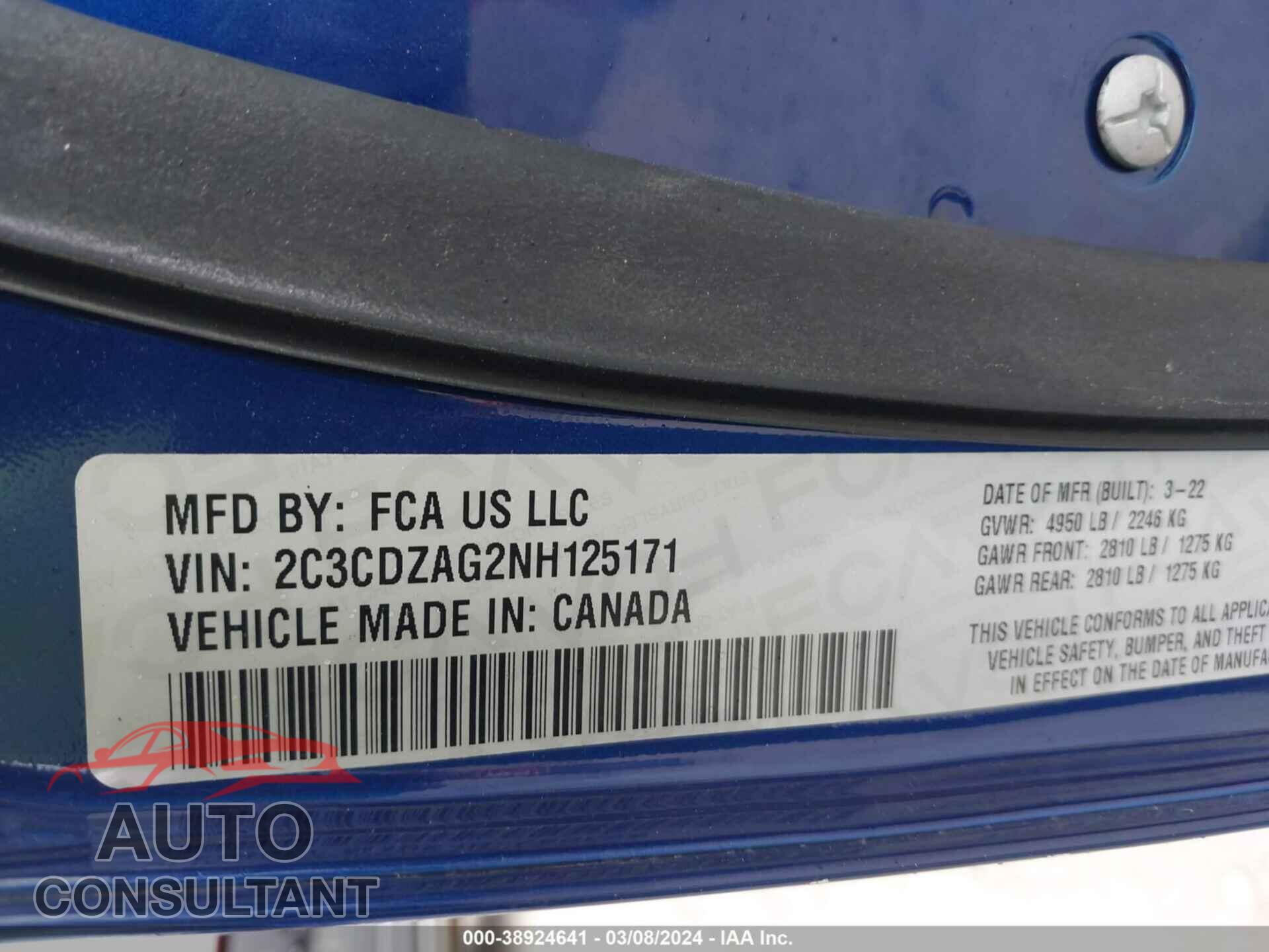DODGE CHALLENGER 2022 - 2C3CDZAG2NH125171