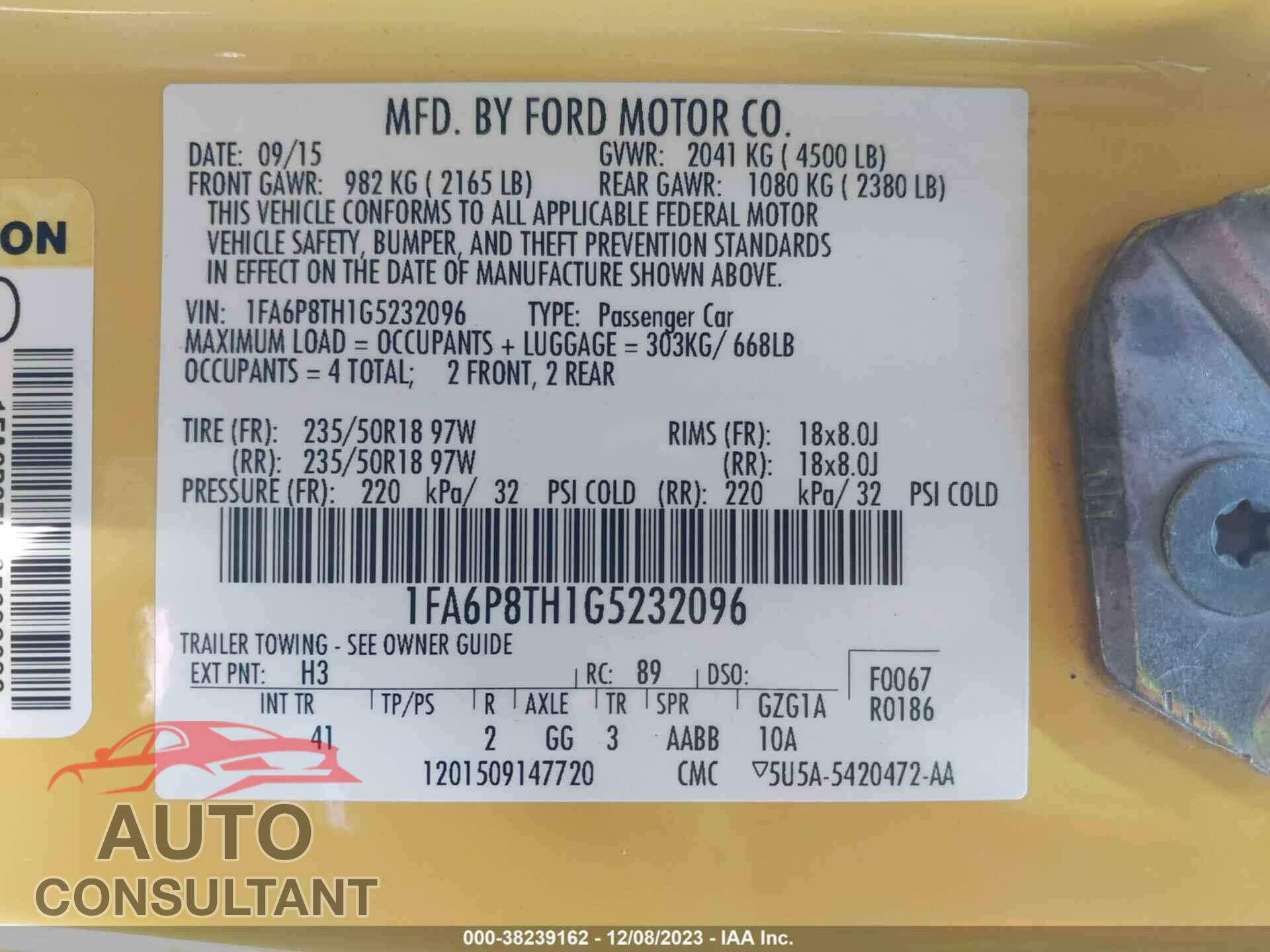FORD MUSTANG 2016 - 1FA6P8TH1G5232096