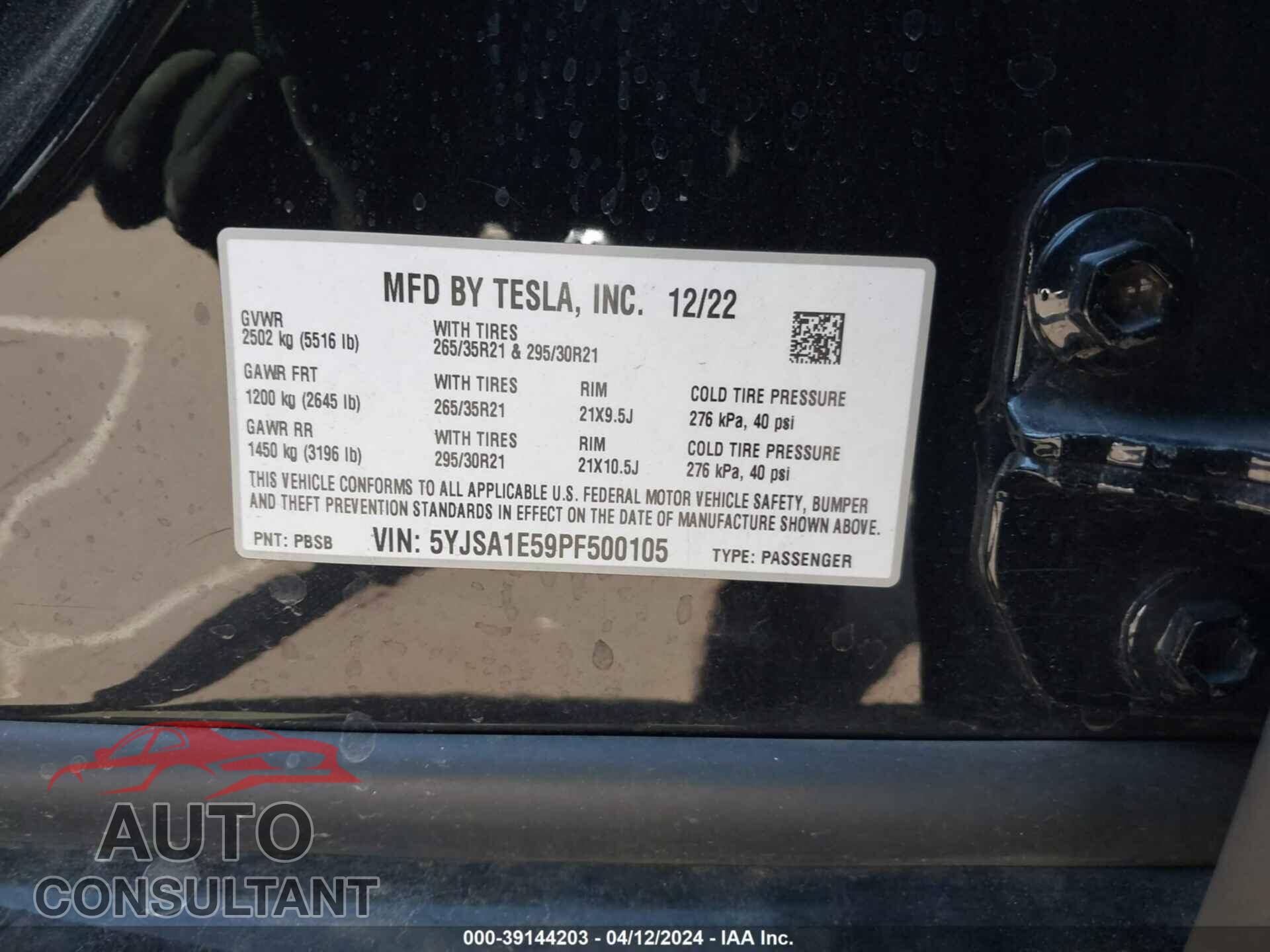 TESLA MODEL S 2023 - 5YJSA1E59PF500105