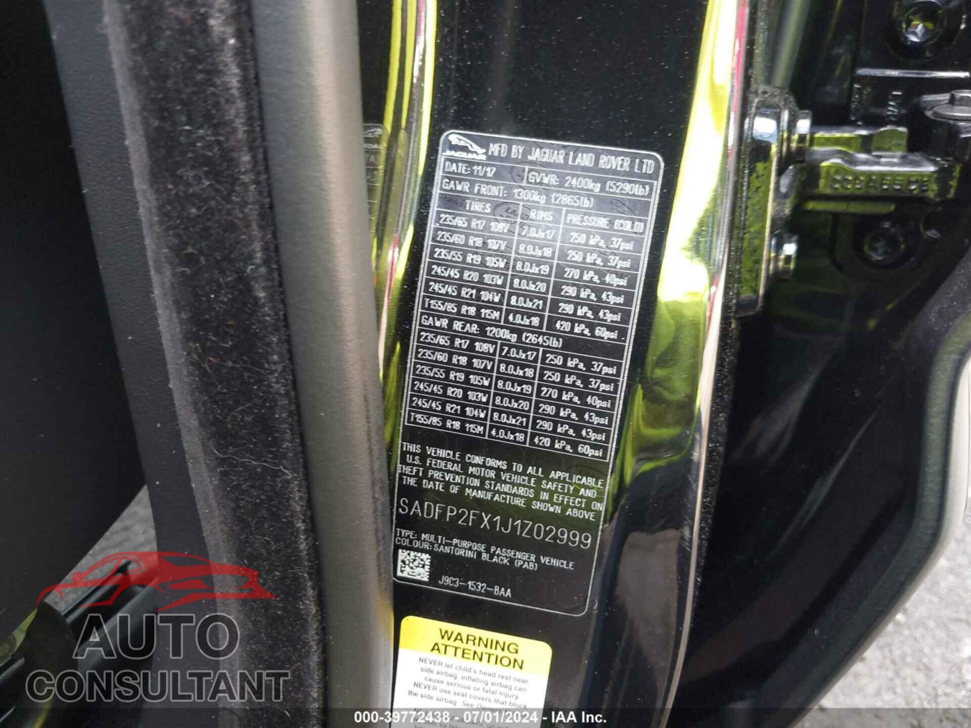 JAGUAR E-PACE 2018 - SADFP2FX1J1Z02999