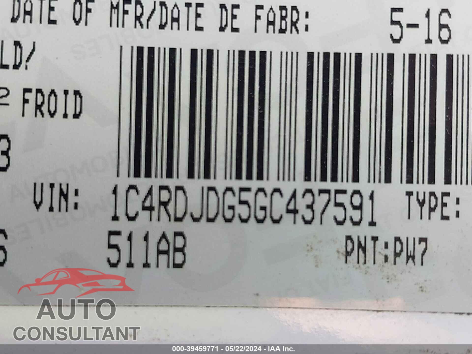 DODGE DURANGO 2016 - 1C4RDJDG5GC437591