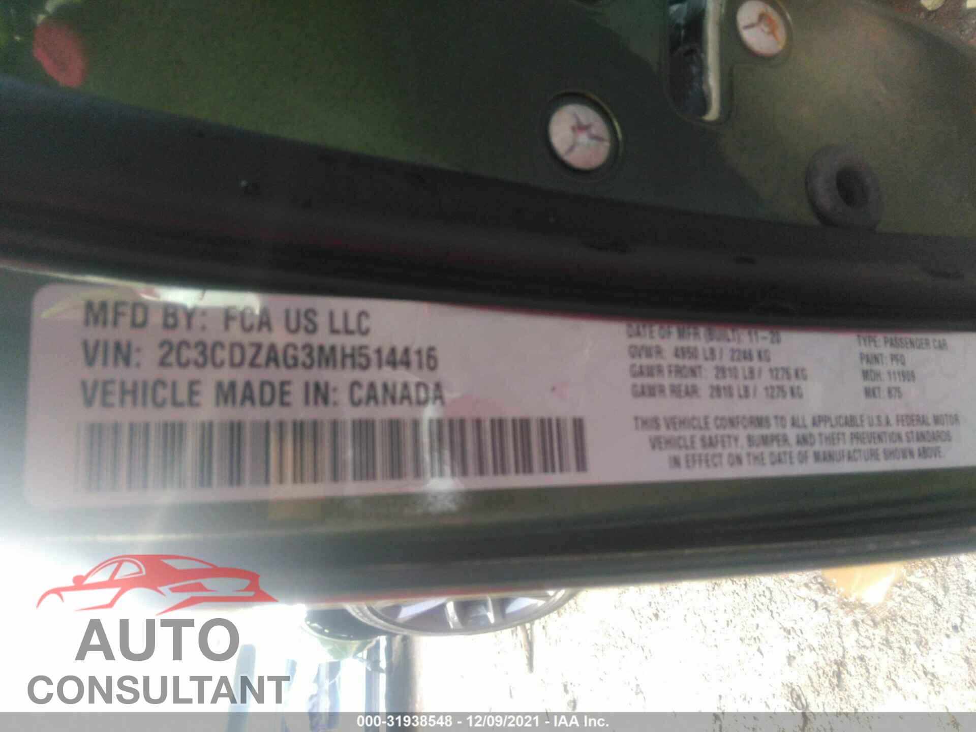 DODGE CHALLENGER 2021 - 2C3CDZAG3MH514416