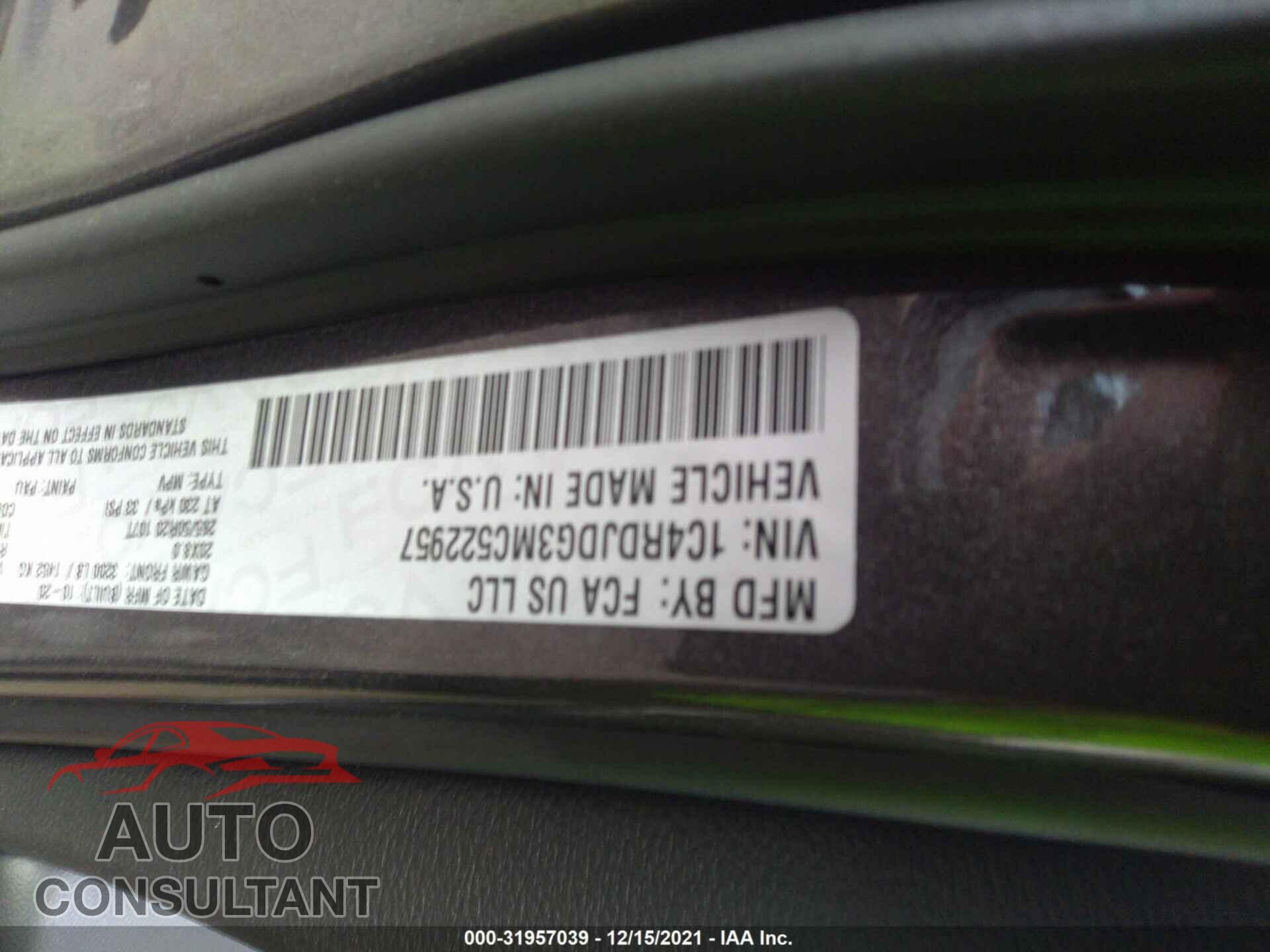 DODGE DURANGO 2021 - 1C4RDJDG3MC522957
