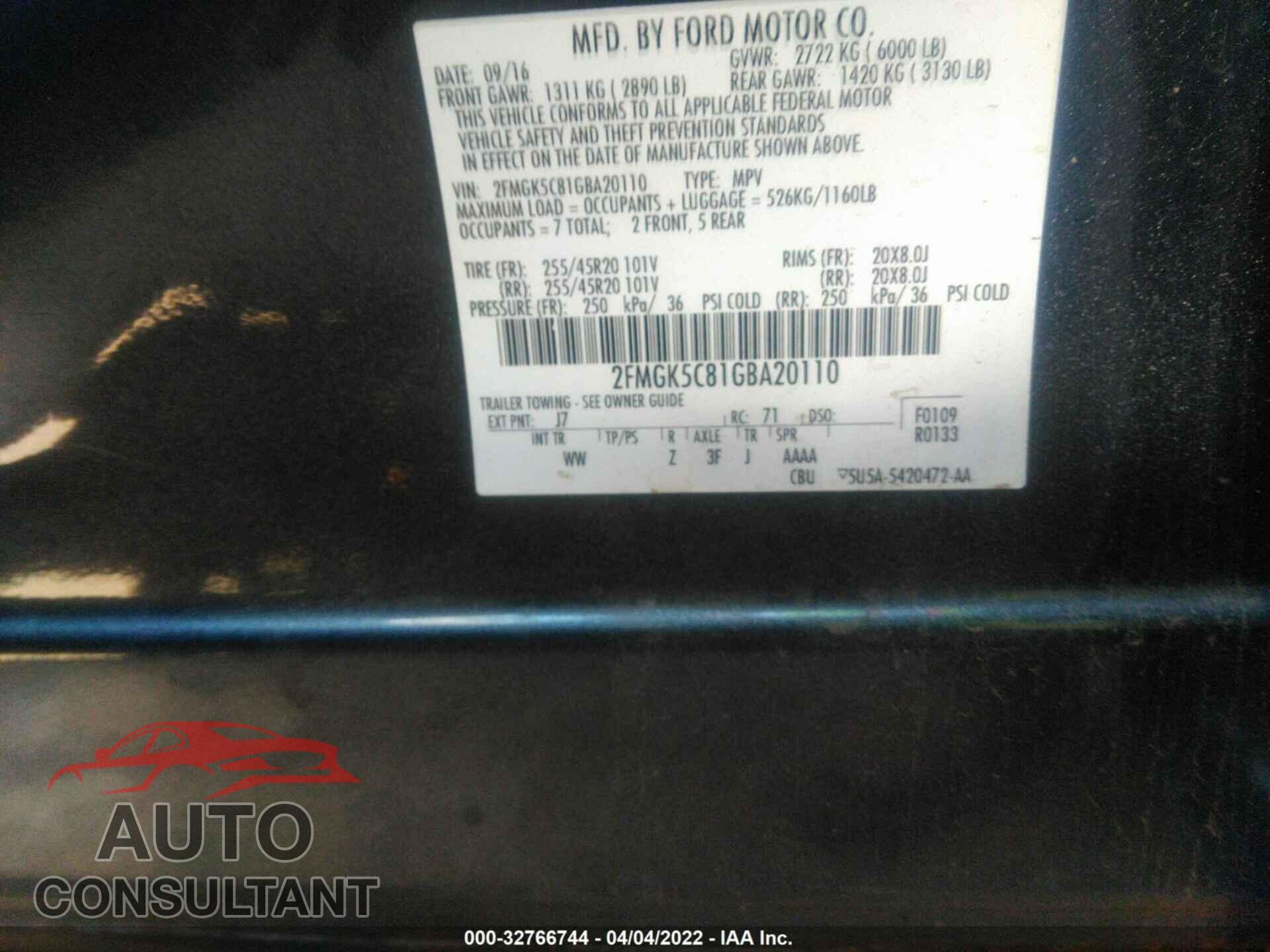 FORD FLEX 2016 - 2FMGK5C81GBA20110