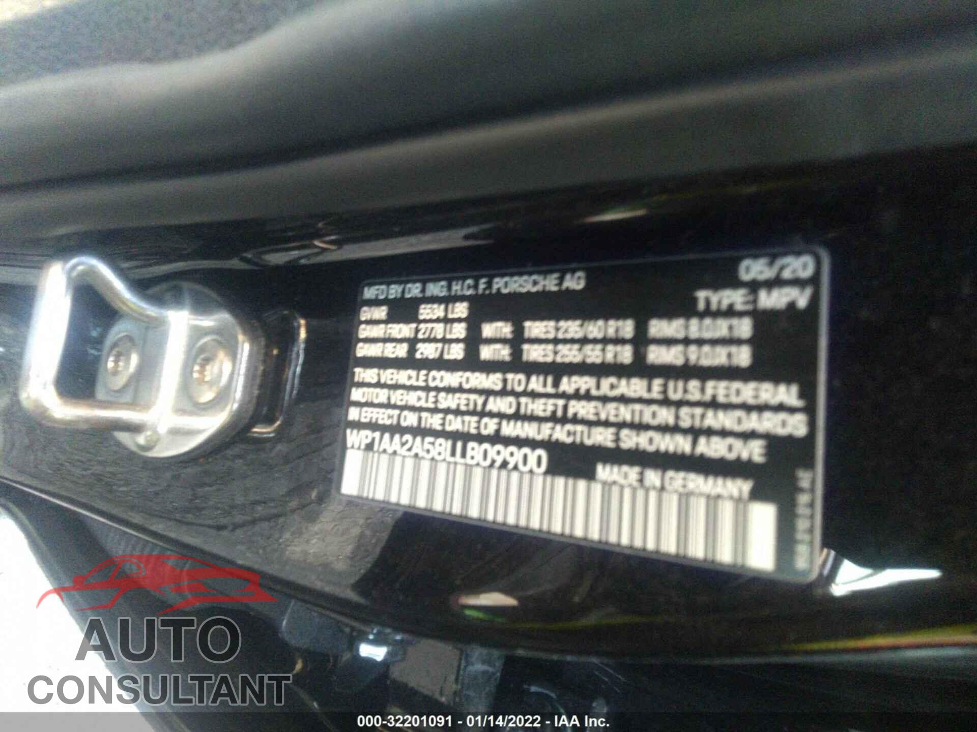 PORSCHE MACAN 2020 - WP1AA2A58LLB09900