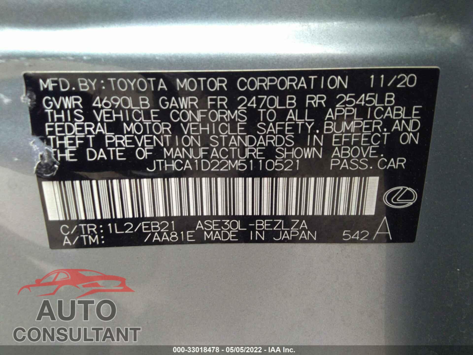 LEXUS IS 2021 - JTHCA1D22M5110521