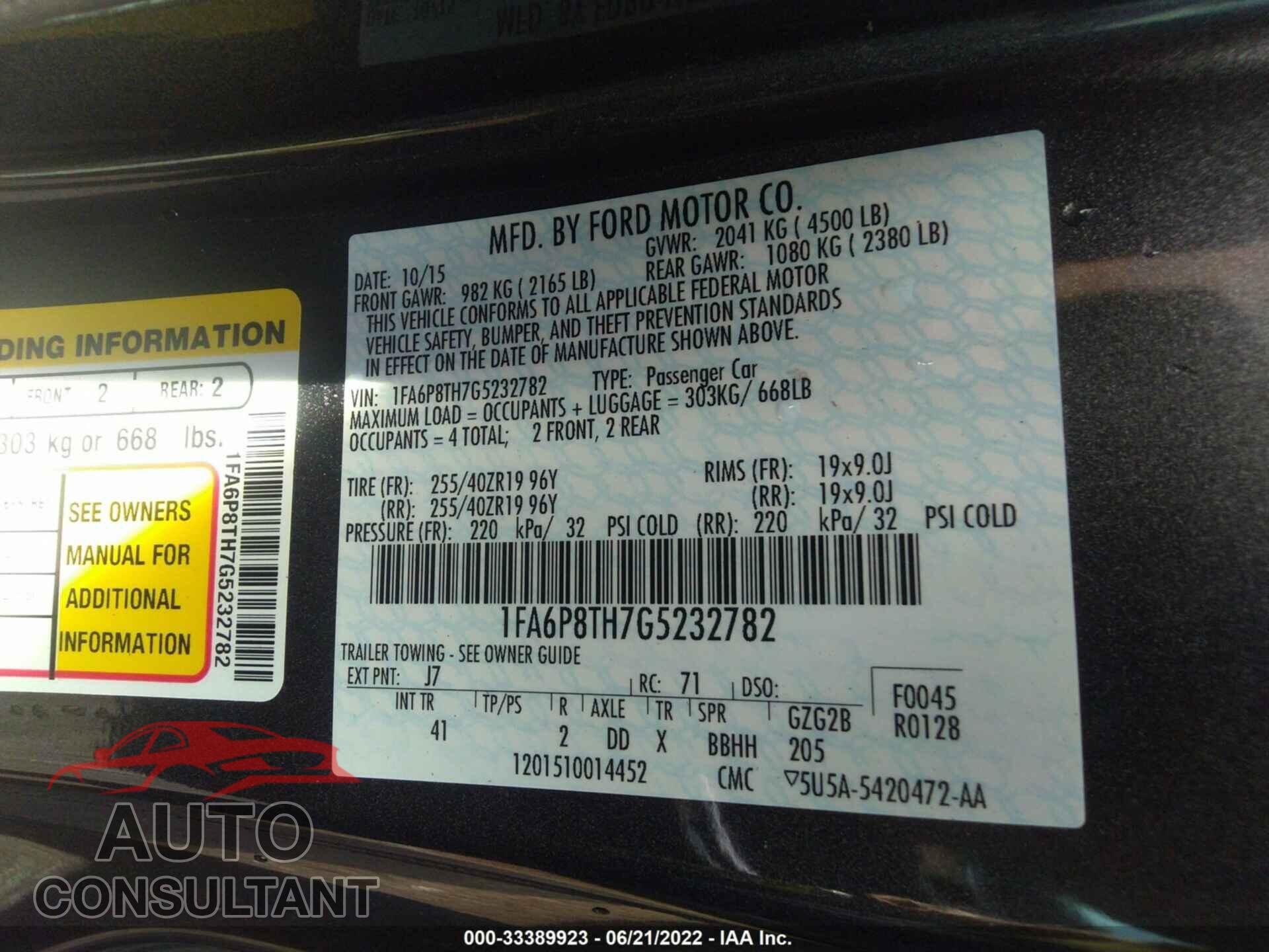 FORD MUSTANG 2016 - 1FA6P8TH7G5232782