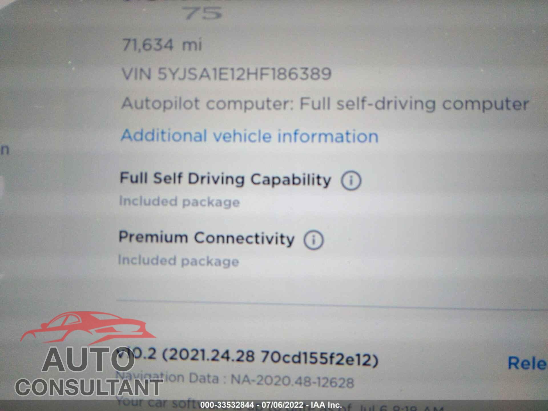 TESLA MODEL S 2017 - 5YJSA1E12HF186389
