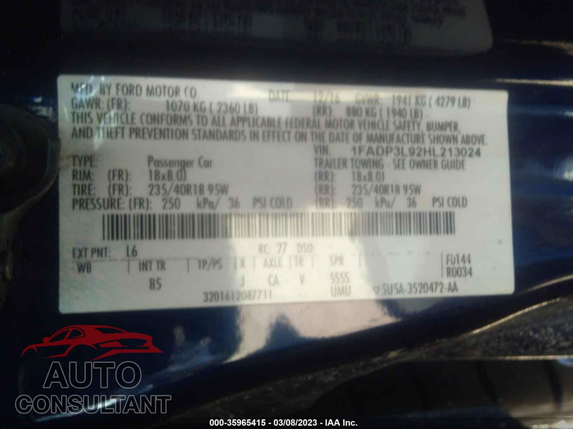 FORD FOCUS ST 2017 - 1FADP3L92HL213024
