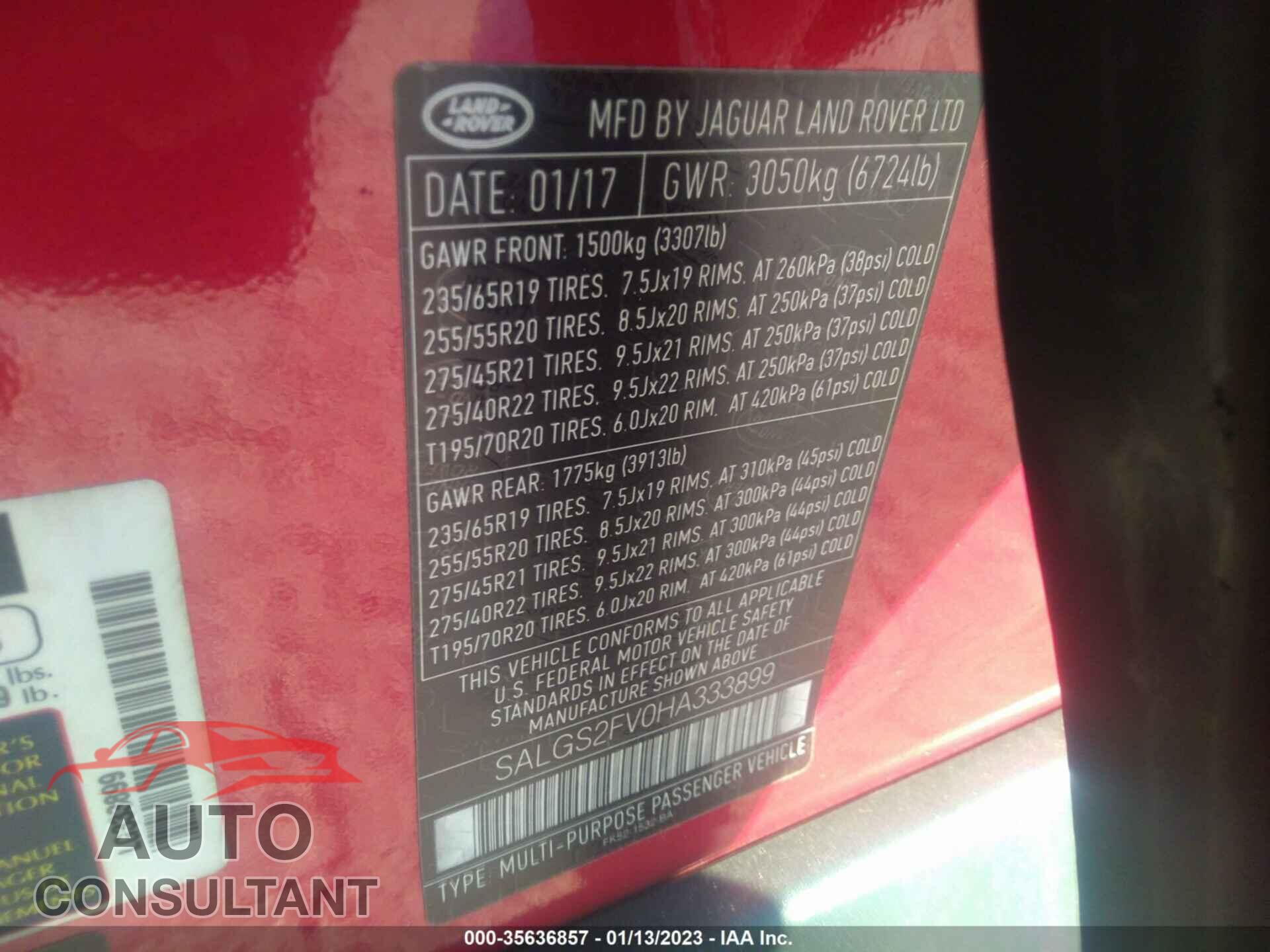 LAND ROVER RANGE ROVER 2017 - SALGS2FV0HA333899