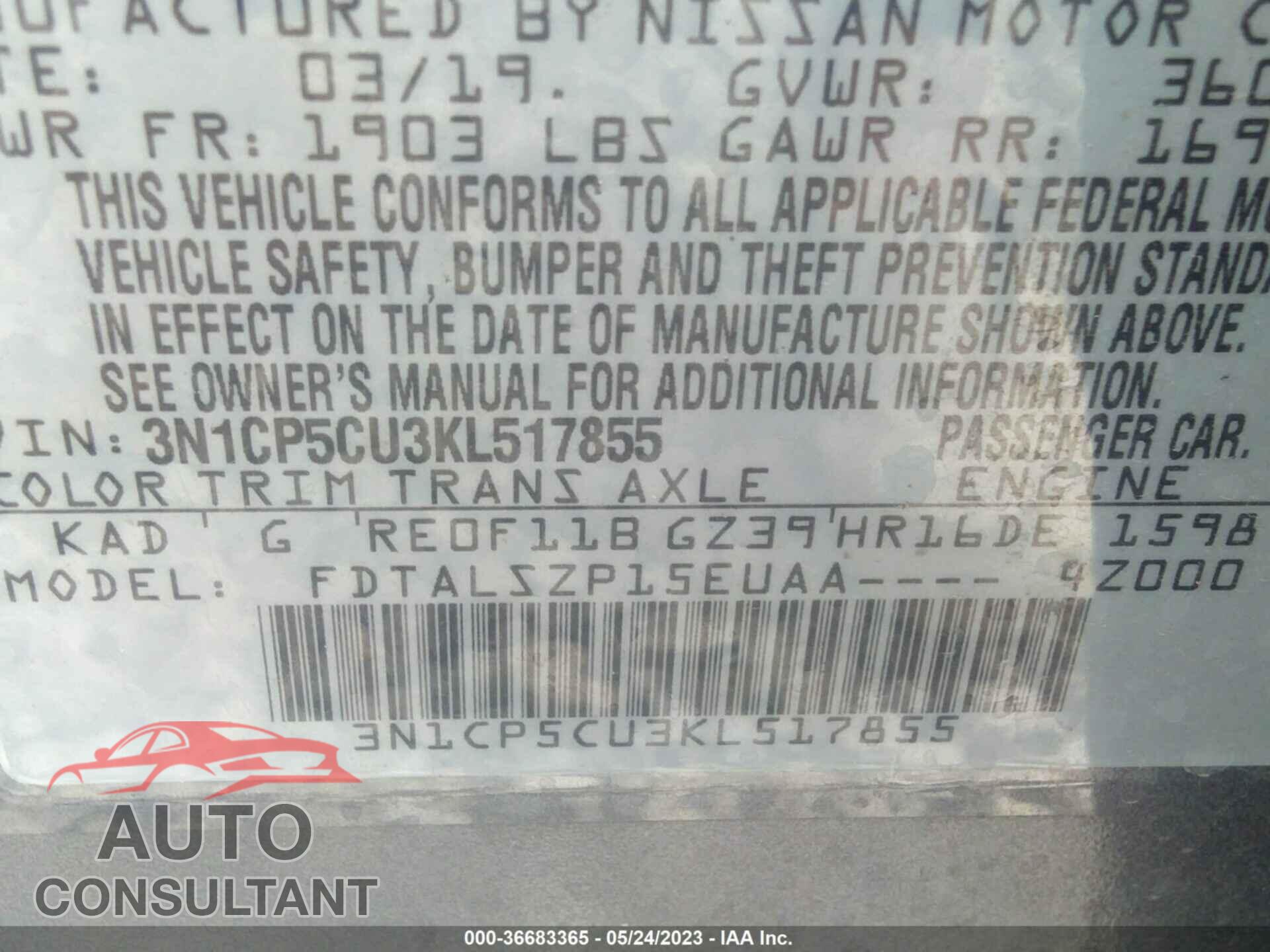 NISSAN KICKS 2019 - 3N1CP5CU3KL517855