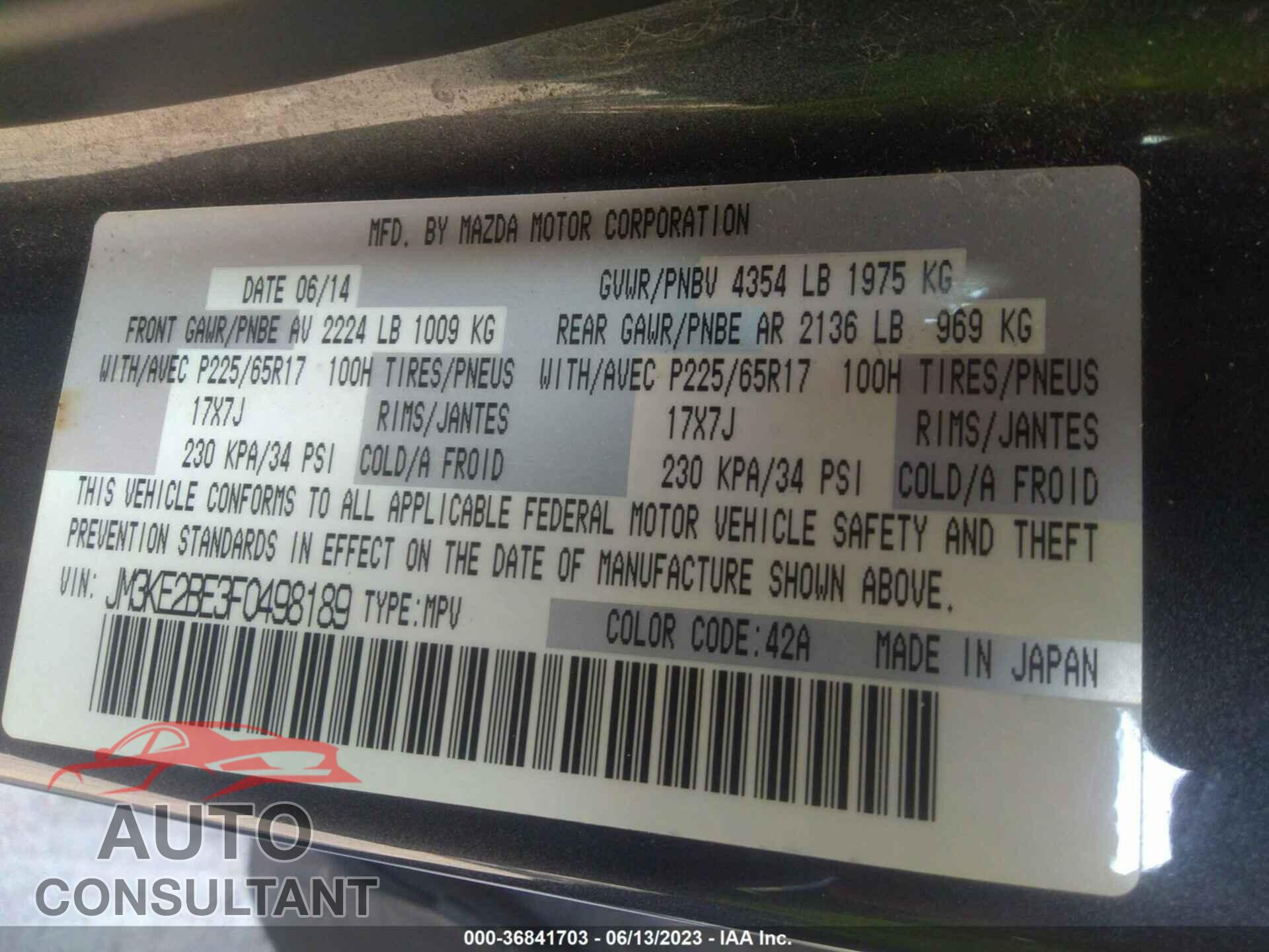 MAZDA CX-5 2015 - JM3KE2BE3F0498189