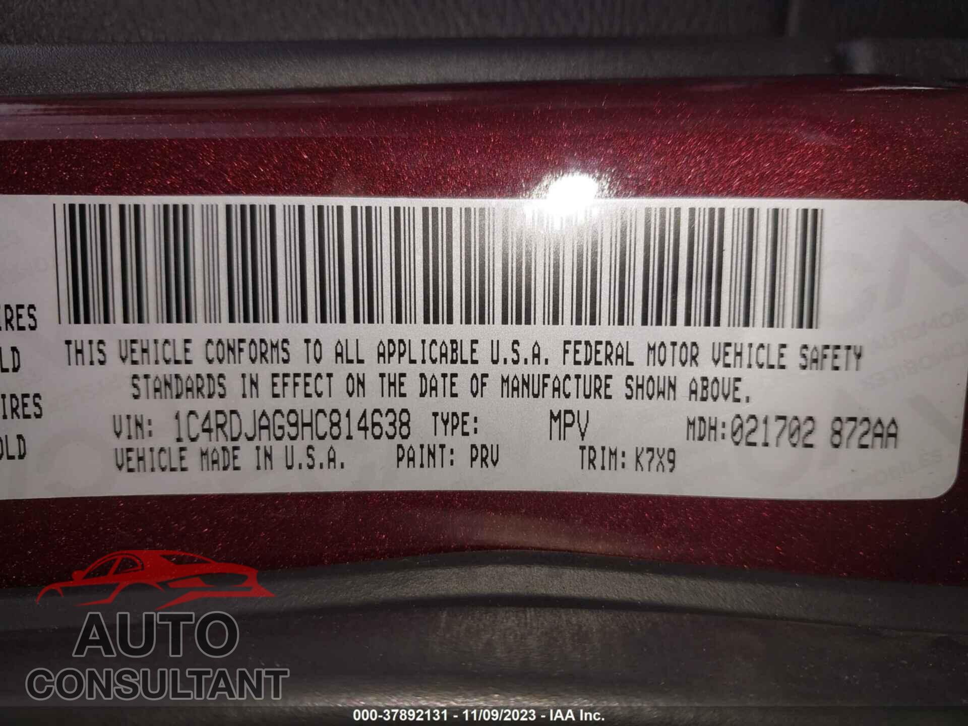 DODGE DURANGO 2017 - 1C4RDJAG9HC814638