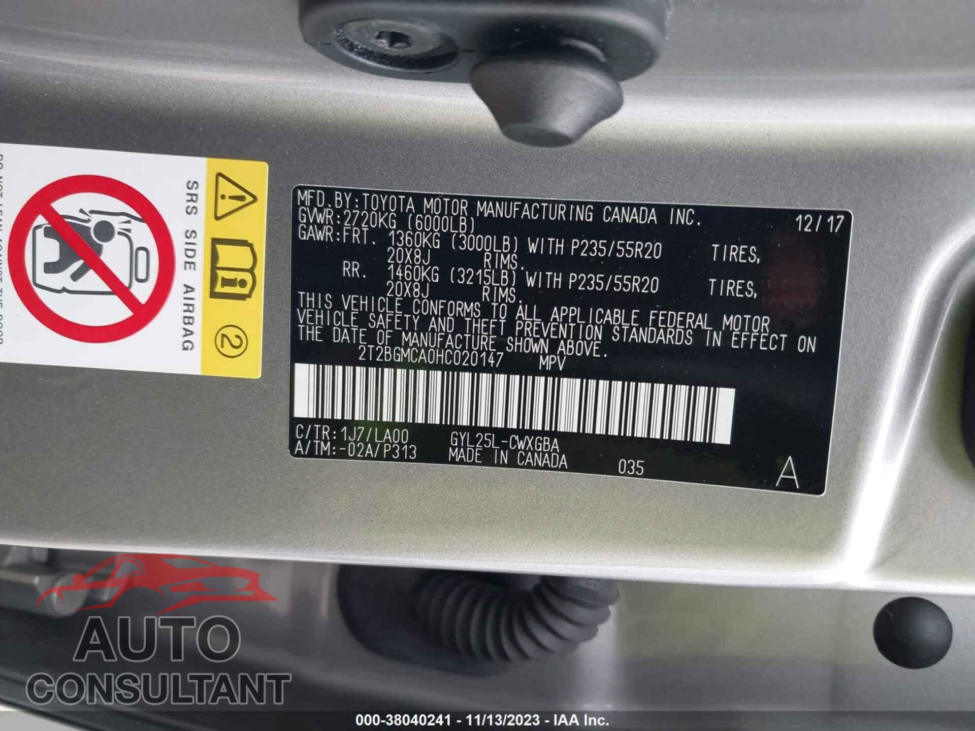 LEXUS RX 2017 - 2T2BGMCA0HC020147