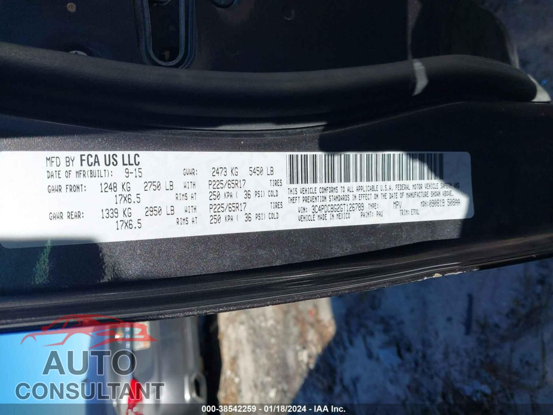 DODGE JOURNEY 2016 - 3C4PDCBG2GT126789
