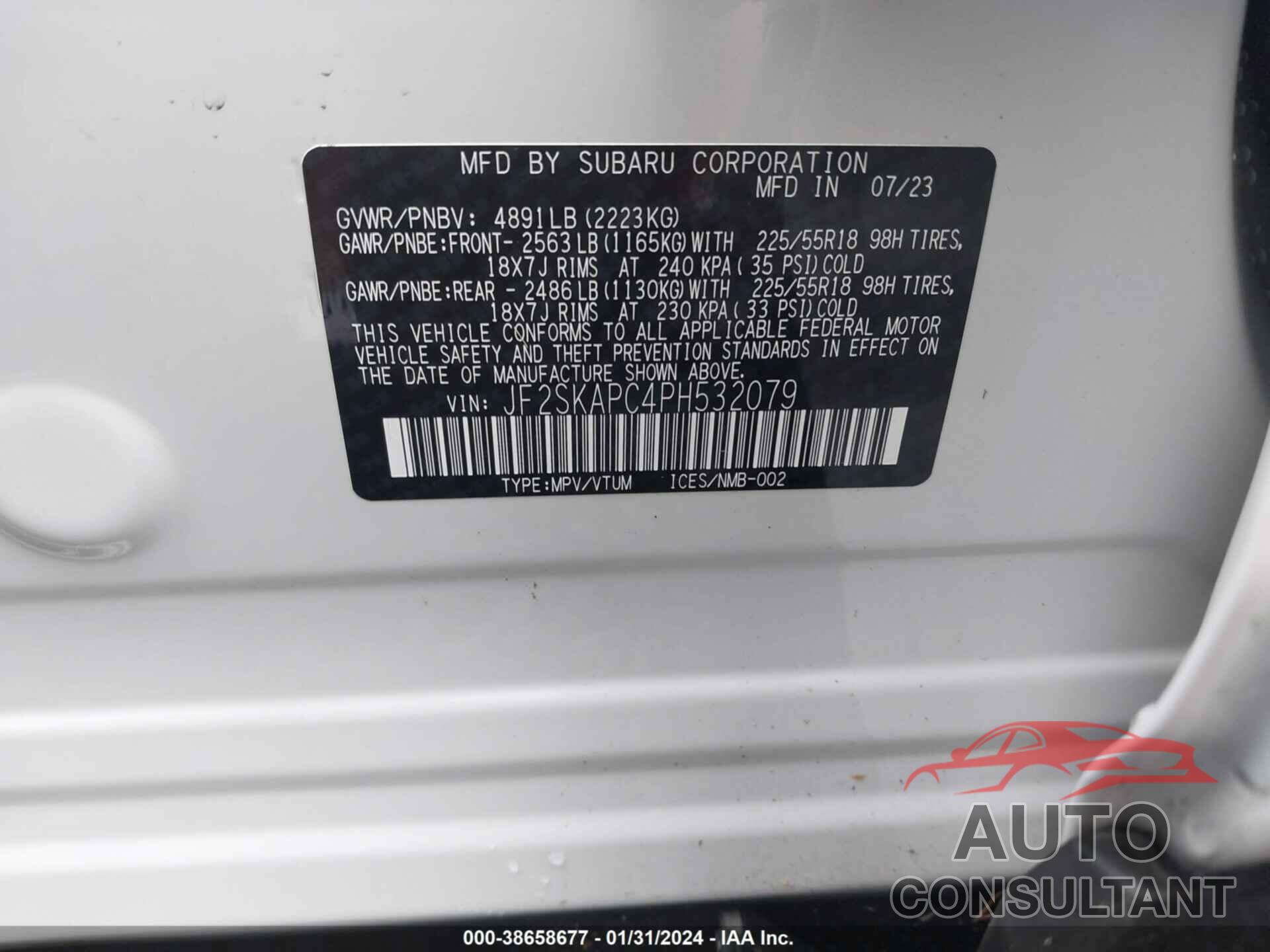 SUBARU FORESTER 2023 - JF2SKAPC4PH532079