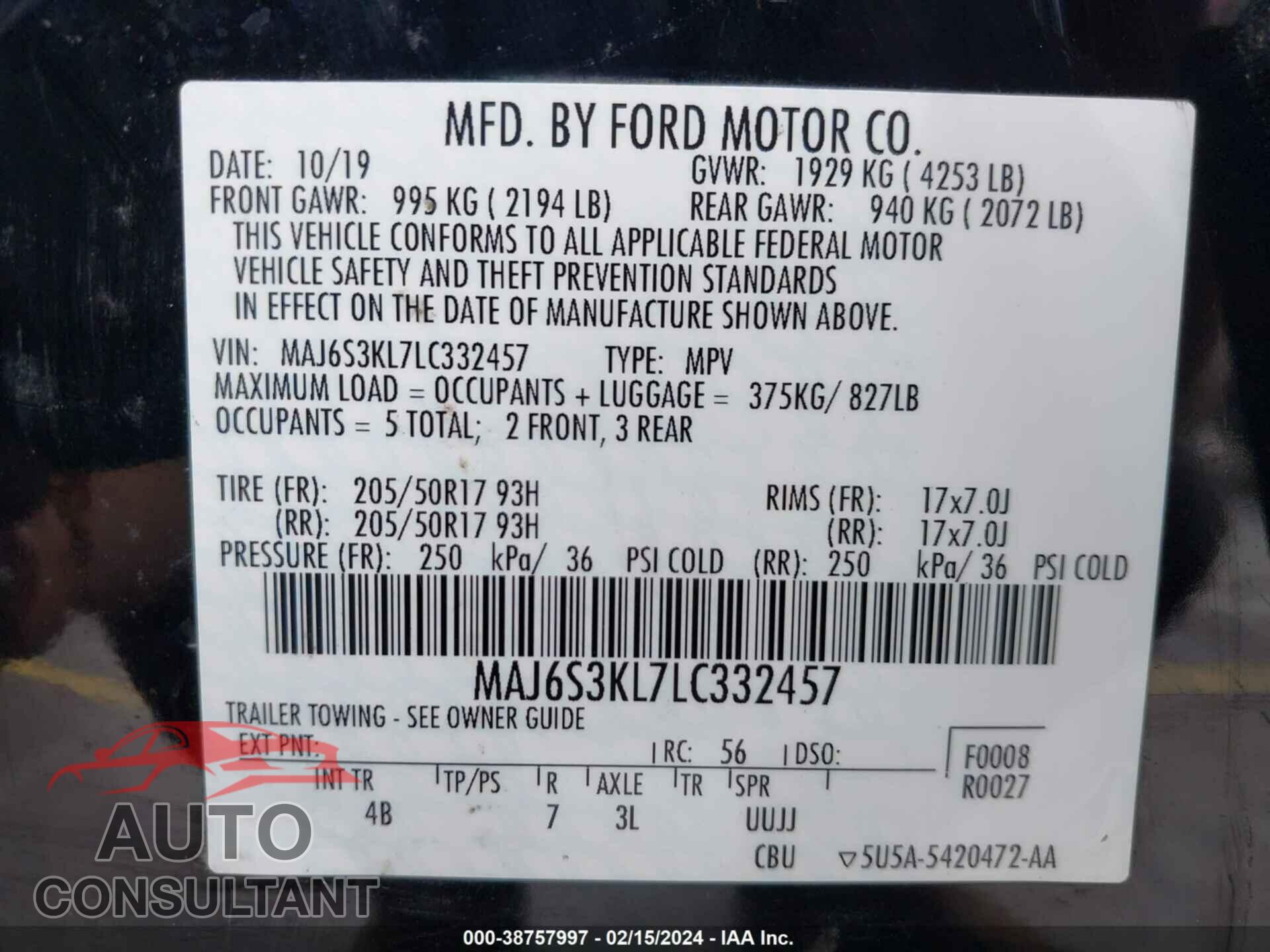 FORD ECOSPORT 2020 - MAJ6S3KL7LC332457