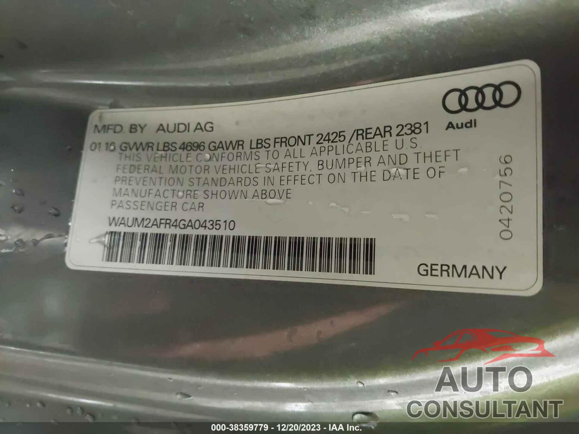 AUDI A5 2016 - WAUM2AFR4GA043510