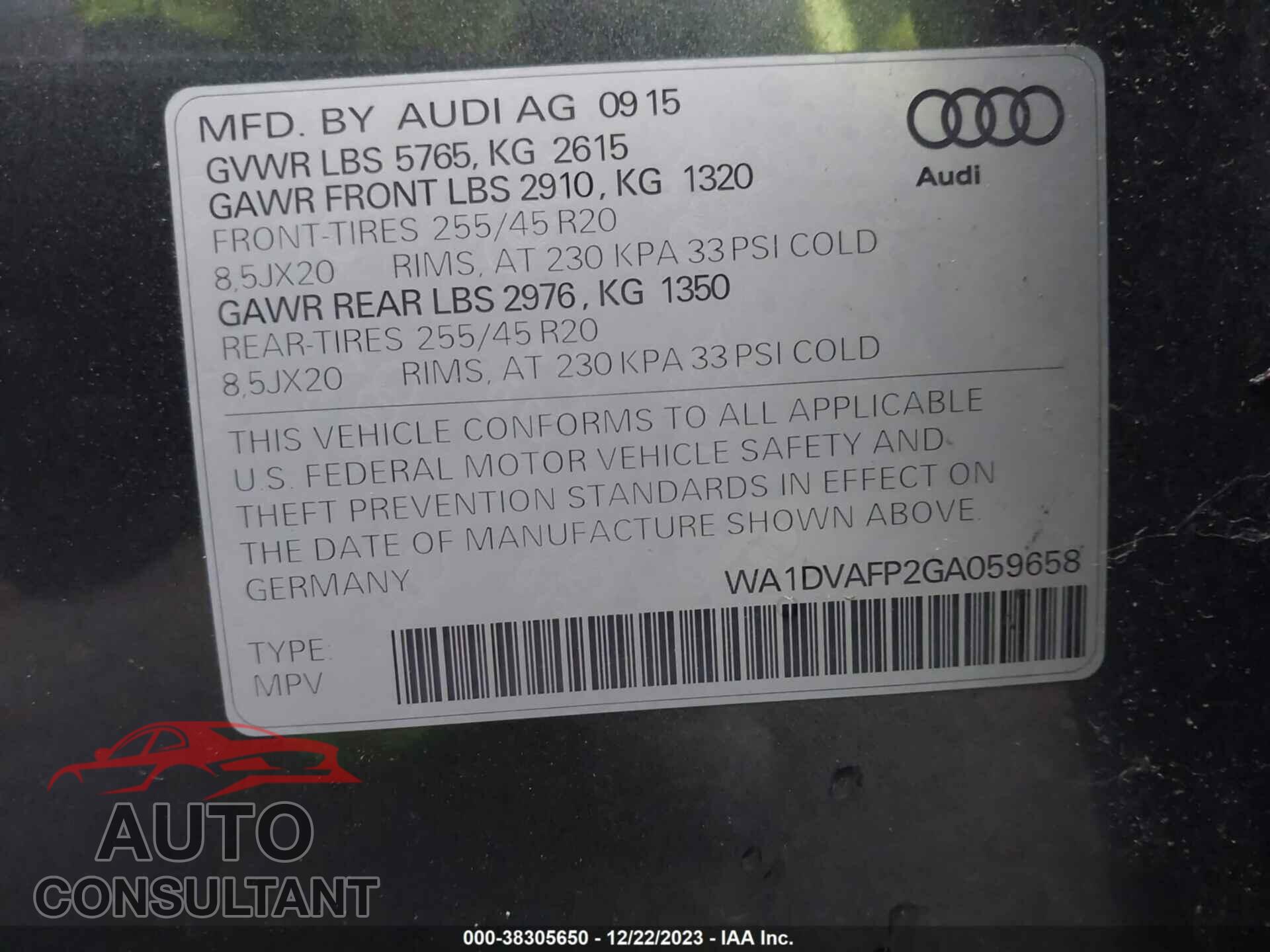 AUDI Q5 2016 - WA1DVAFP2GA059658