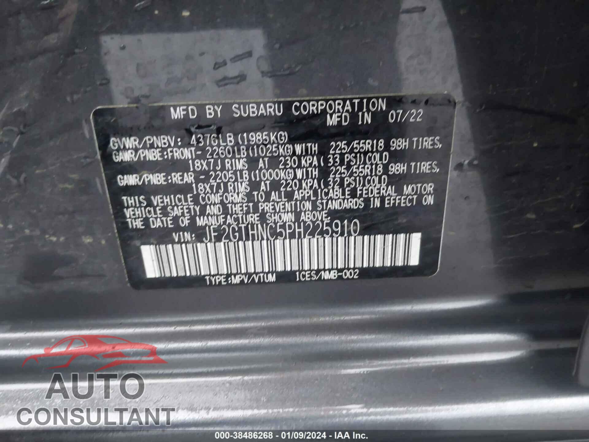 SUBARU CROSSTREK 2023 - JF2GTHNC5PH225910