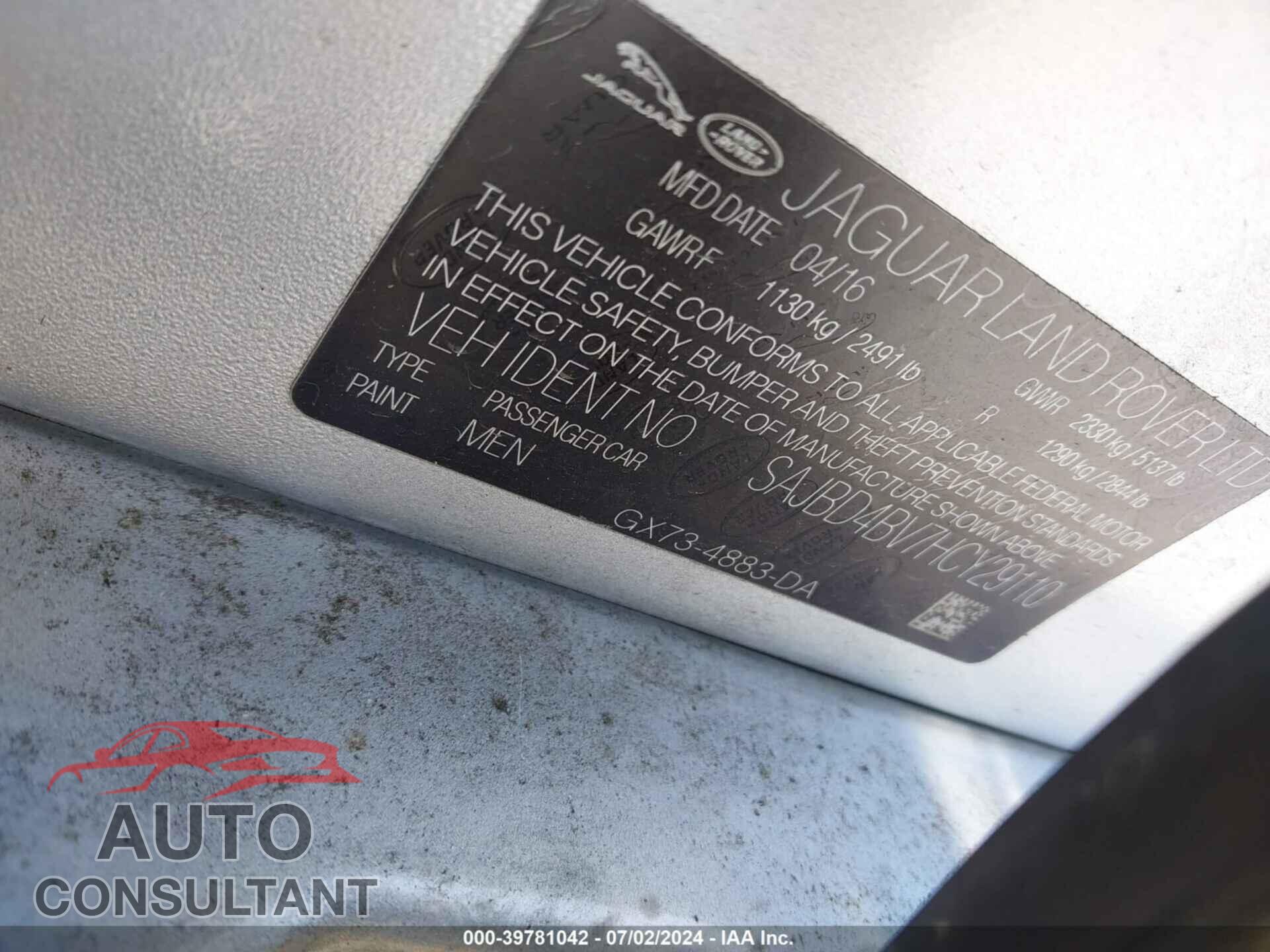 JAGUAR XF 2017 - SAJBD4BV7HCY29110