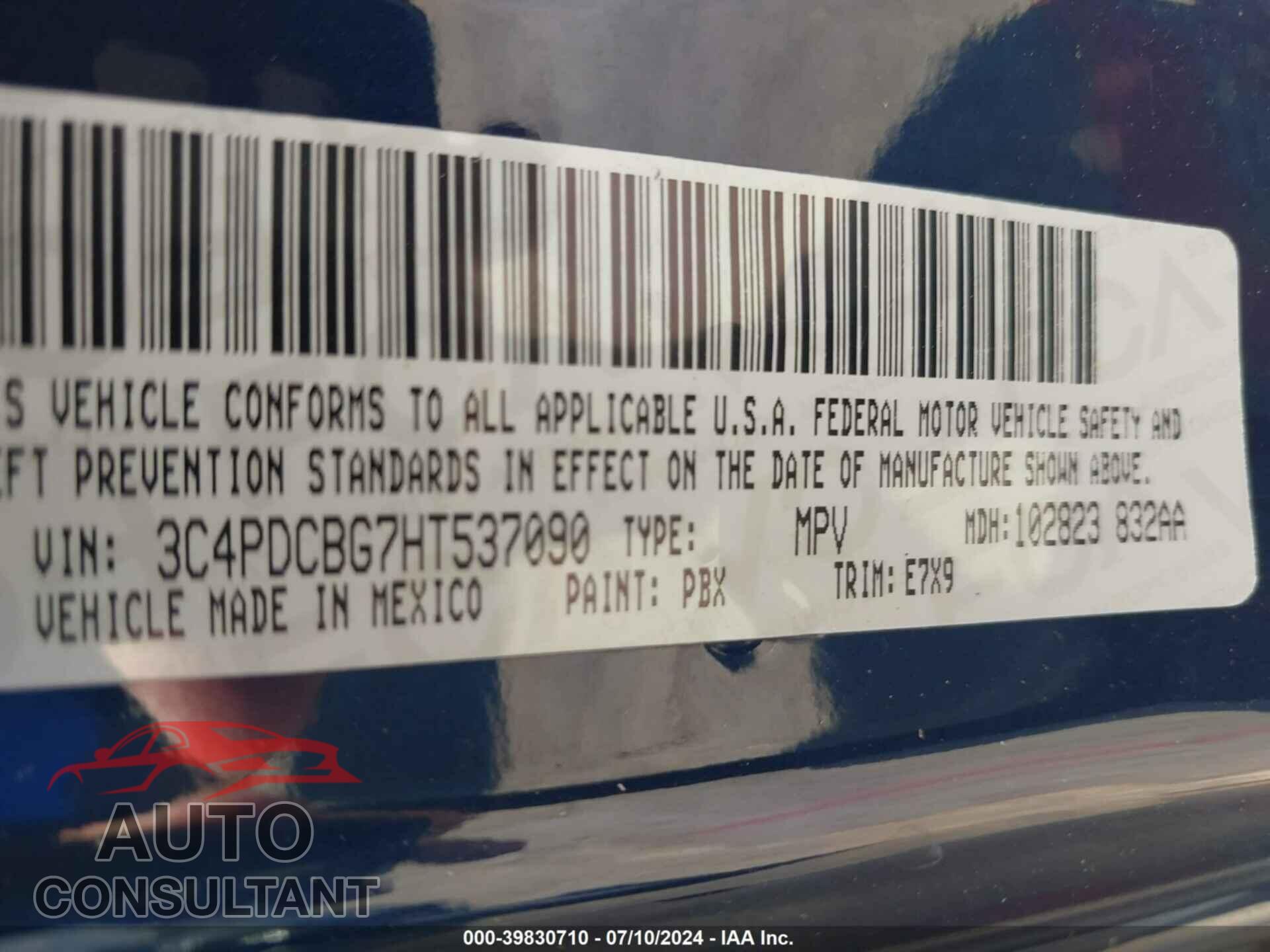 DODGE JOURNEY 2017 - 3C4PDCBG7HT537090