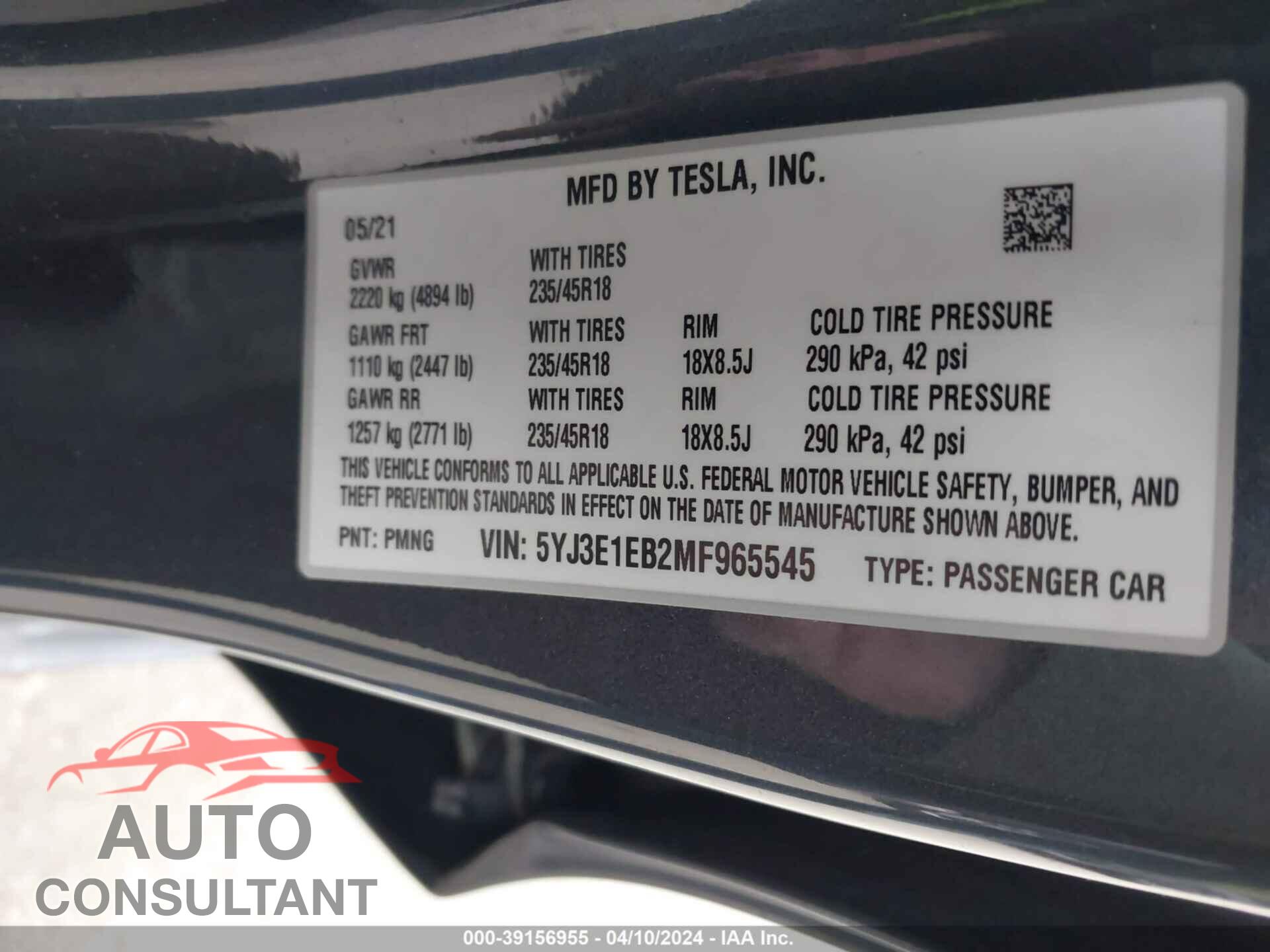 TESLA MODEL 3 2021 - 5YJ3E1EB2MF965545