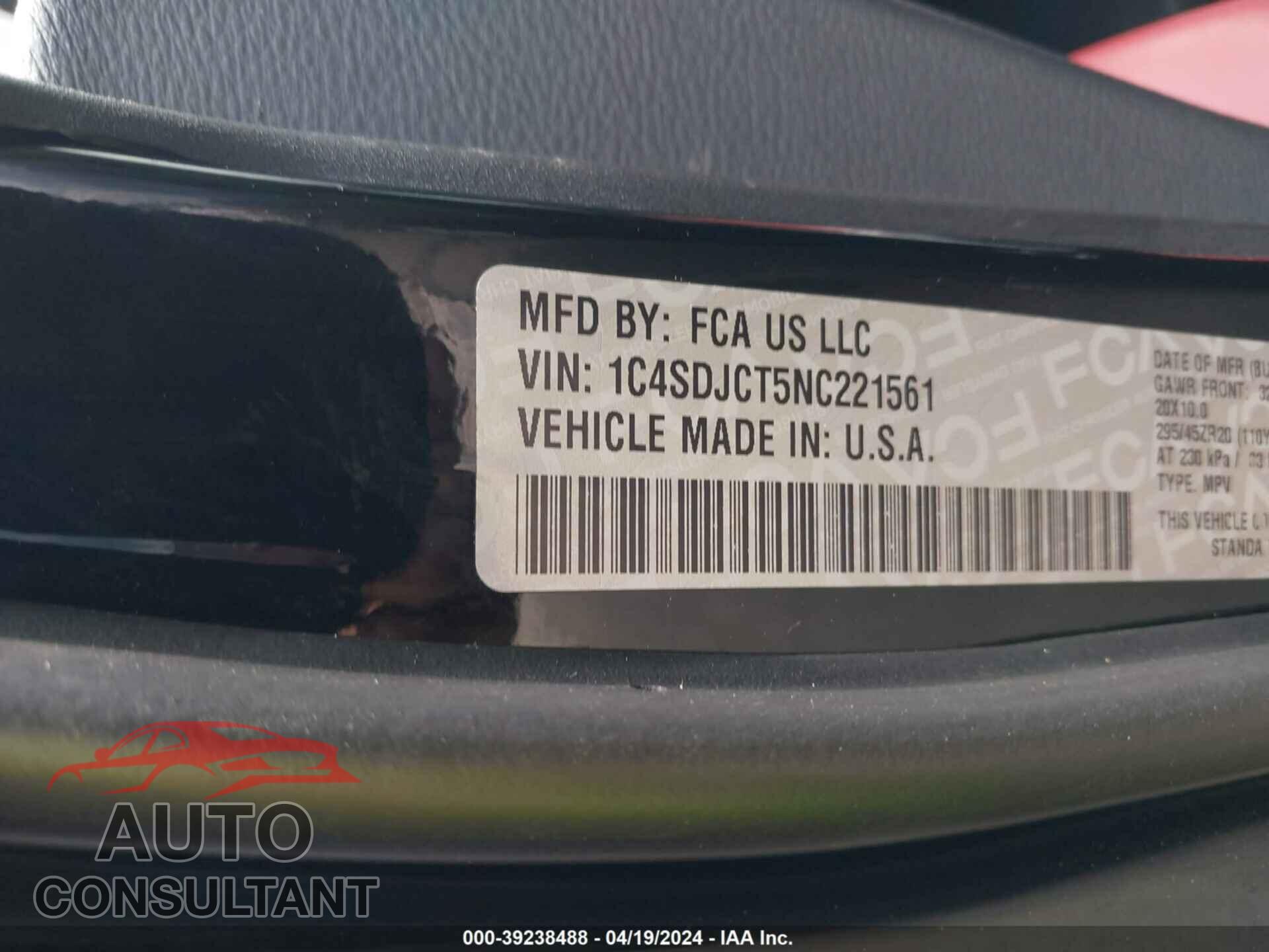 DODGE DURANGO 2022 - 1C4SDJCT5NC221561