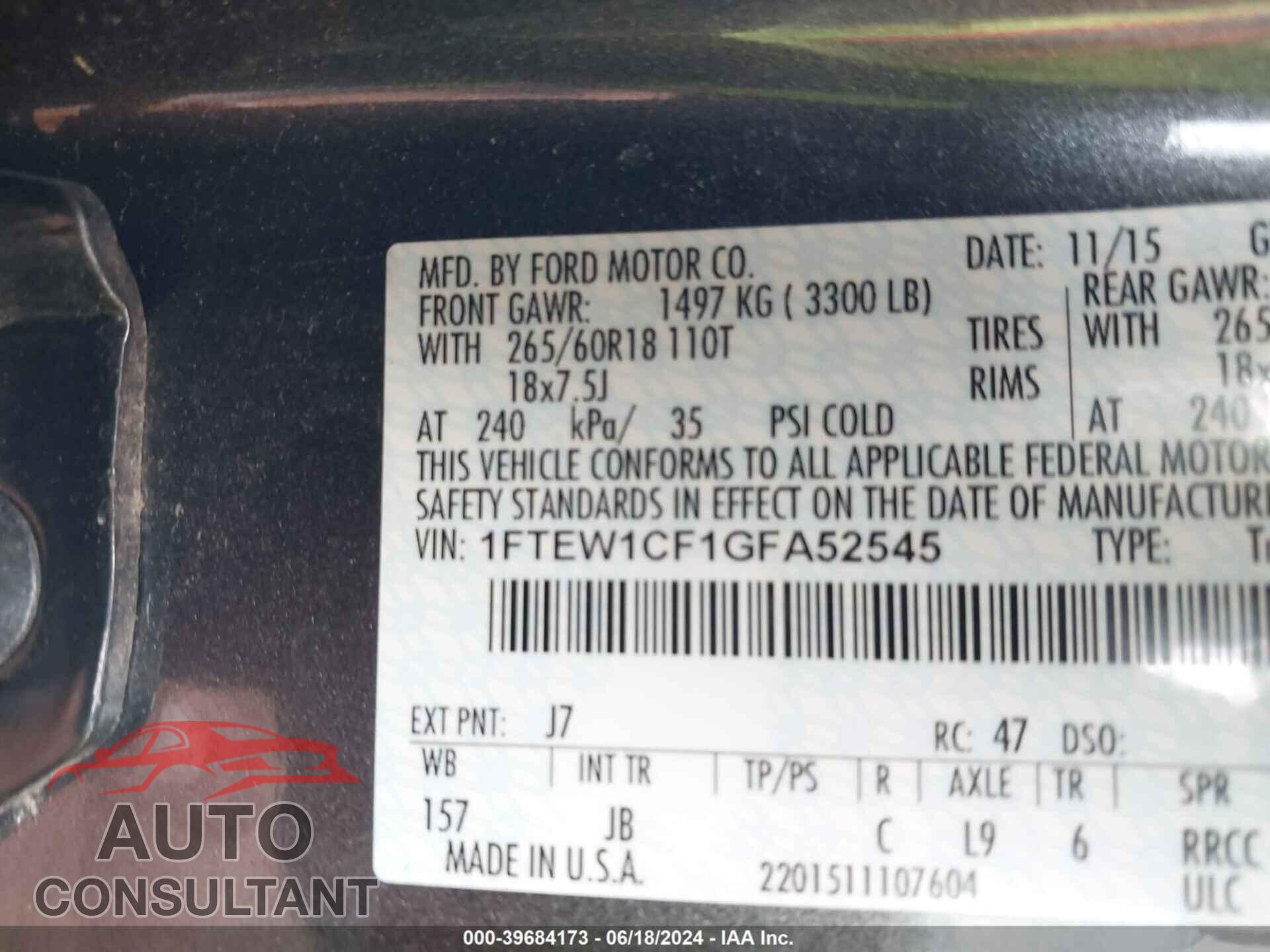 FORD F-150 2016 - 1FTEW1CF1GFA52545