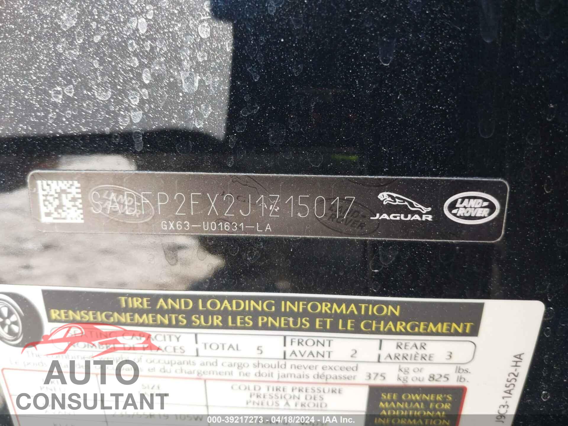 JAGUAR E-PACE 2018 - SADFP2FX2J1Z15017