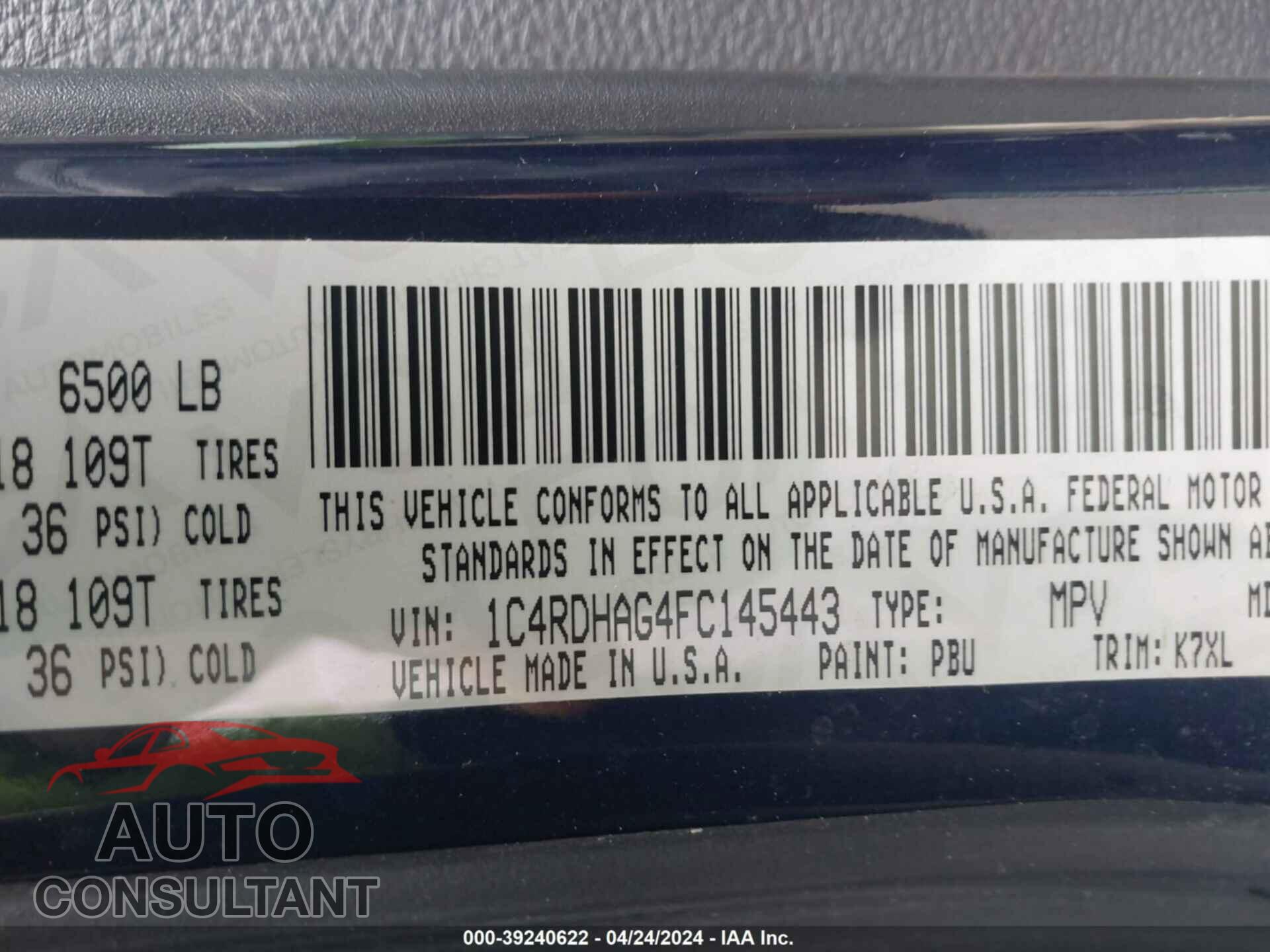 DODGE DURANGO 2015 - 1C4RDHAG4FC145443
