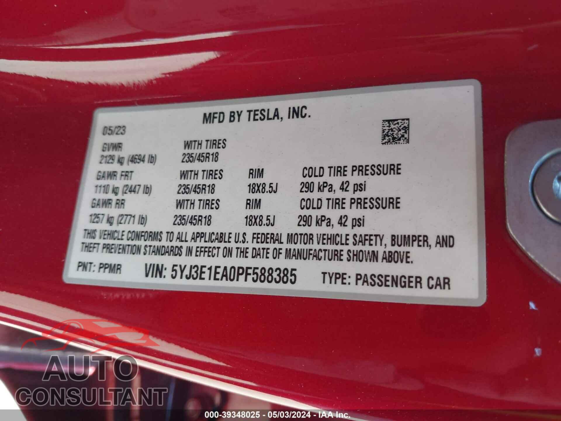 TESLA MODEL 3 2023 - 5YJ3E1EA0PF588385