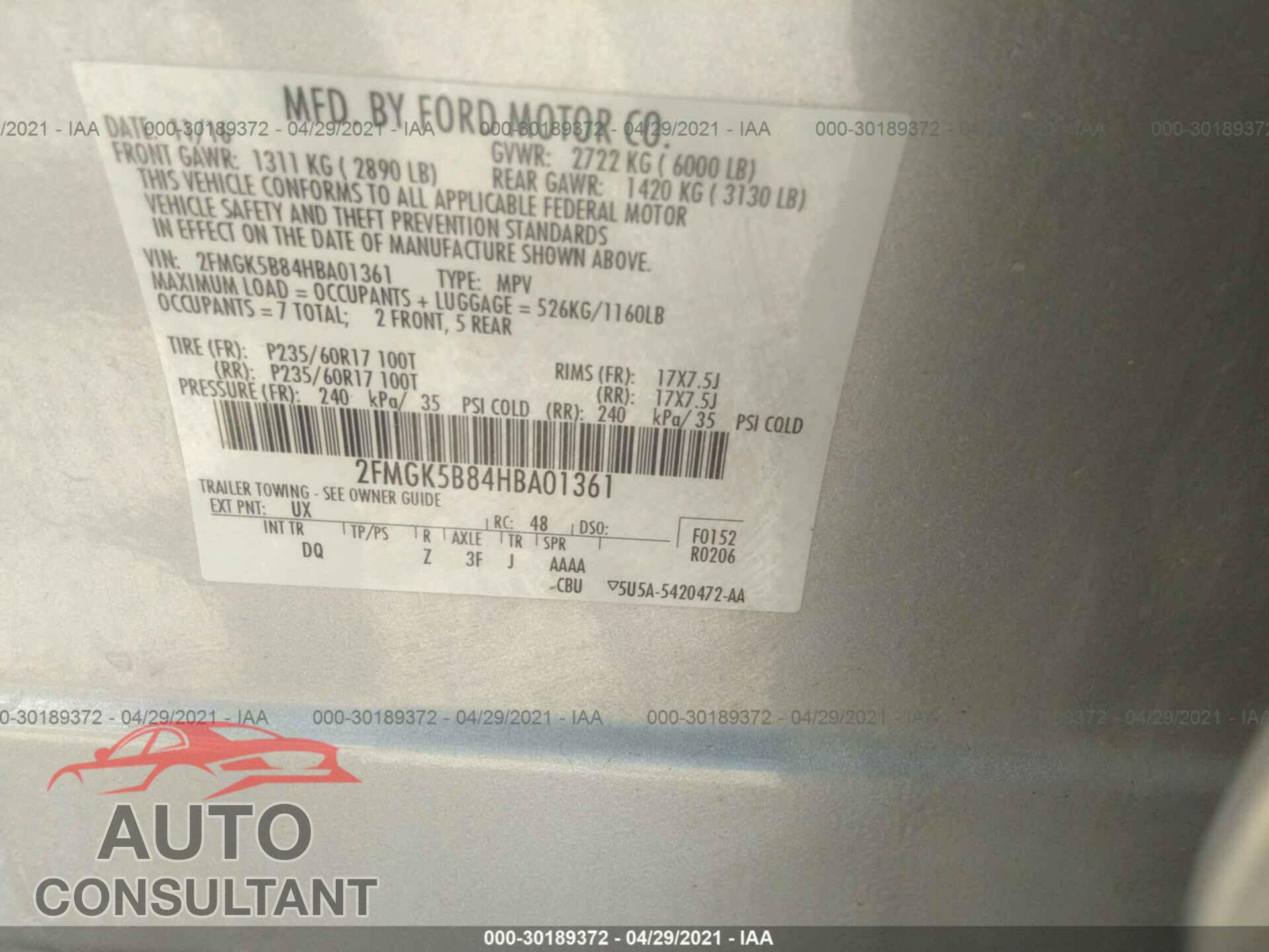 FORD FLEX 2017 - 2FMGK5B84HBA01361