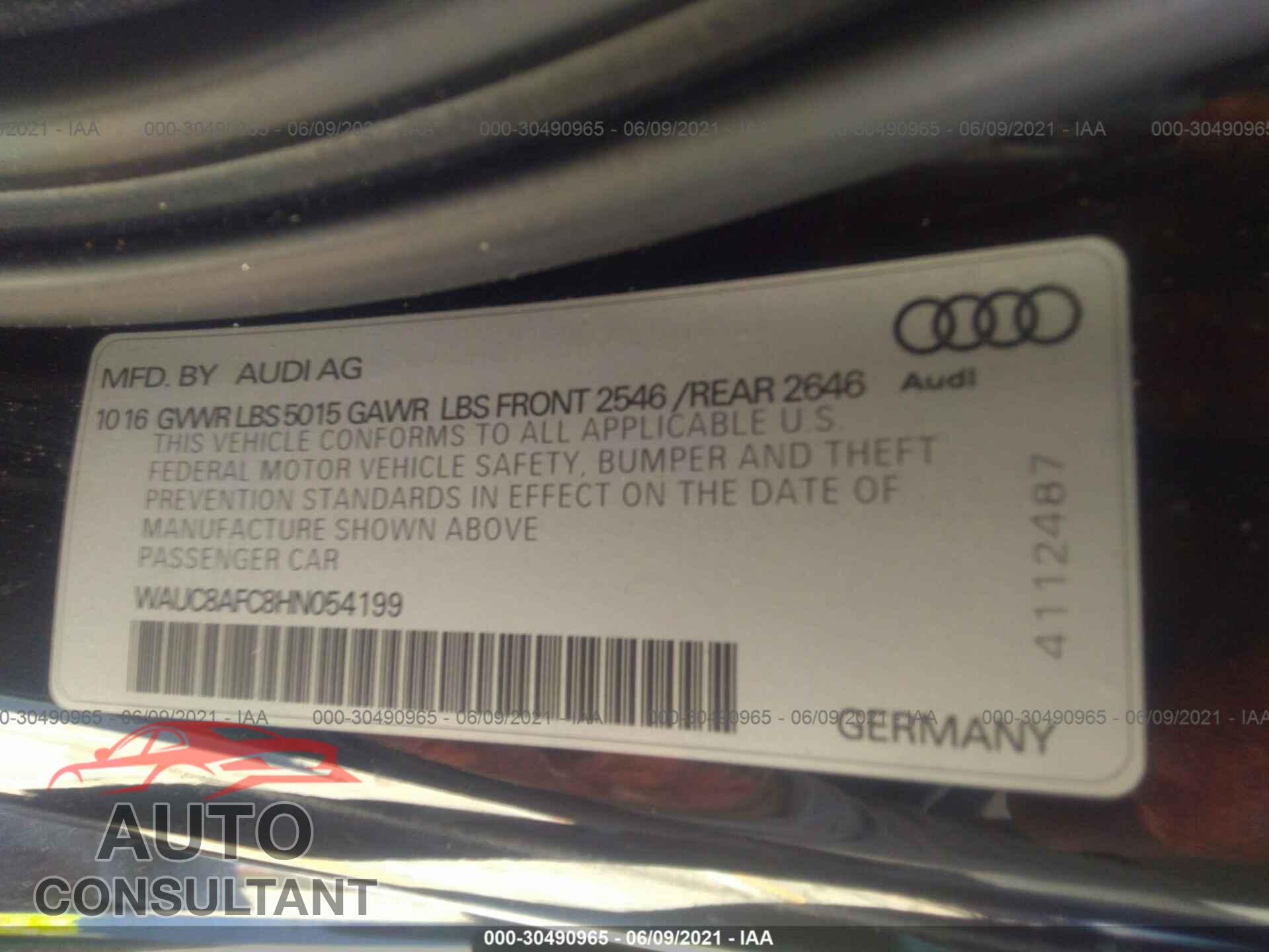 AUDI A6 2017 - WAUC8AFC8HN054199