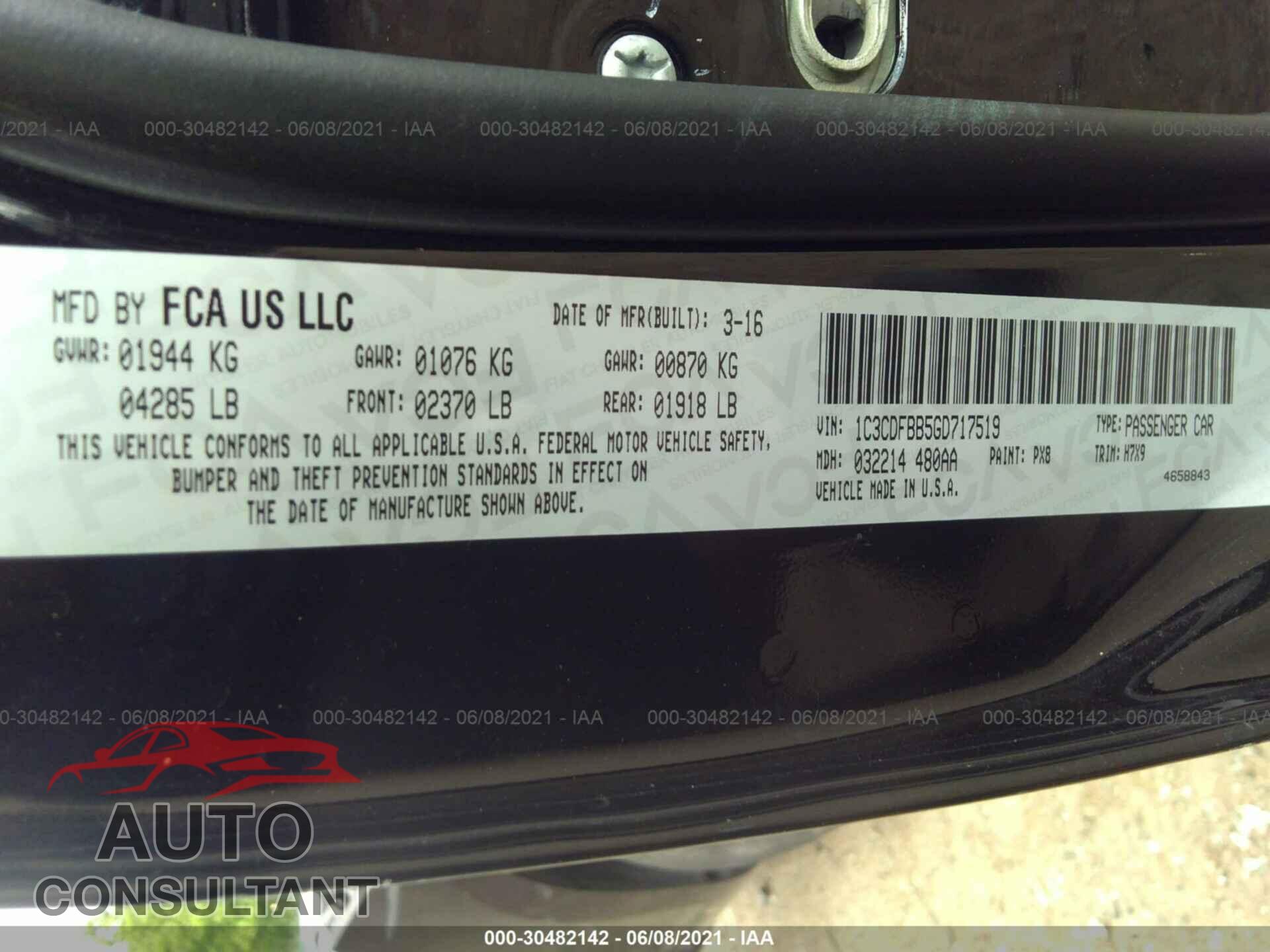 DODGE DART 2016 - 1C3CDFBB5GD717519