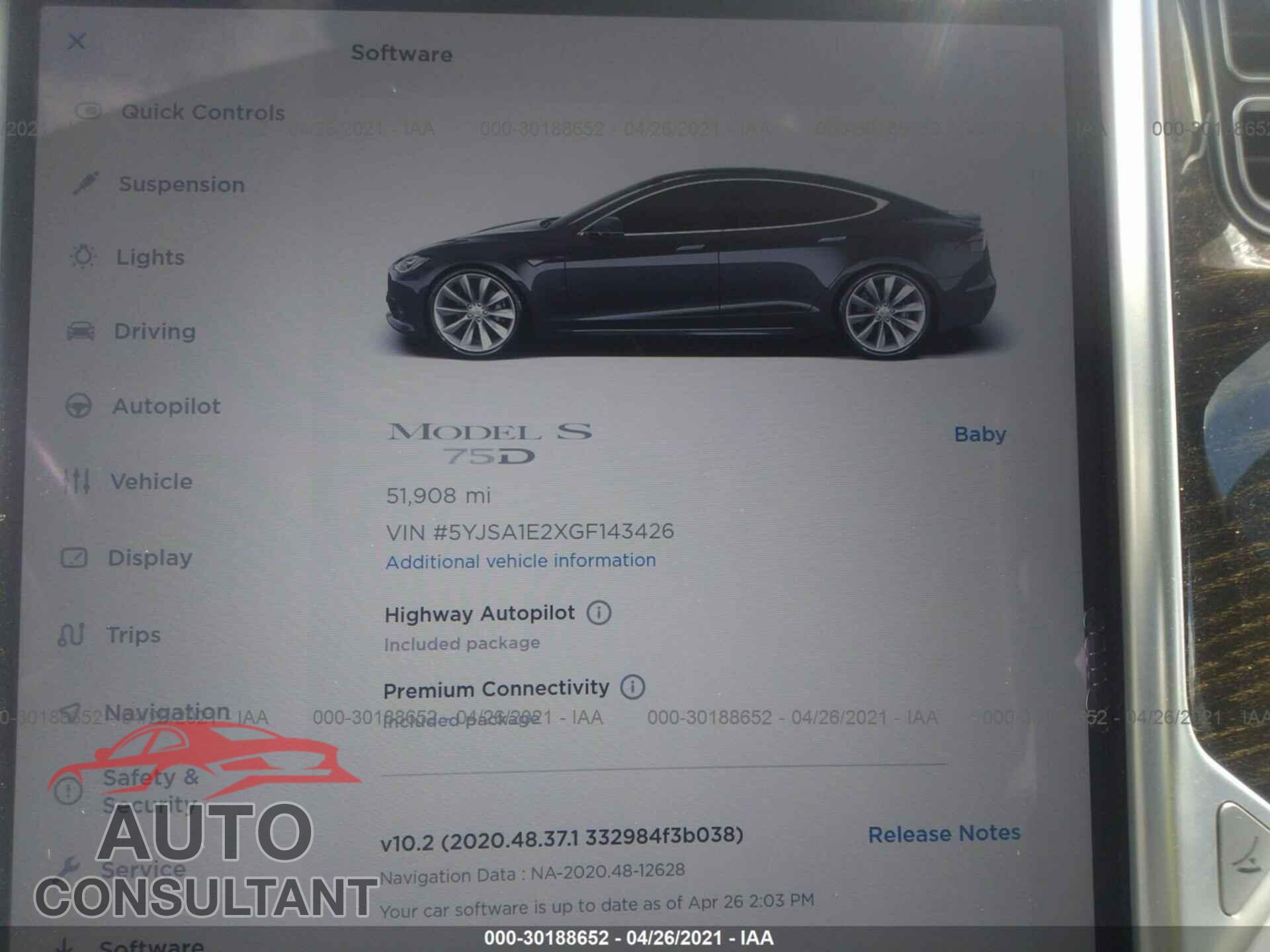 TESLA MODEL S 2016 - 5YJSA1E2XGF143426