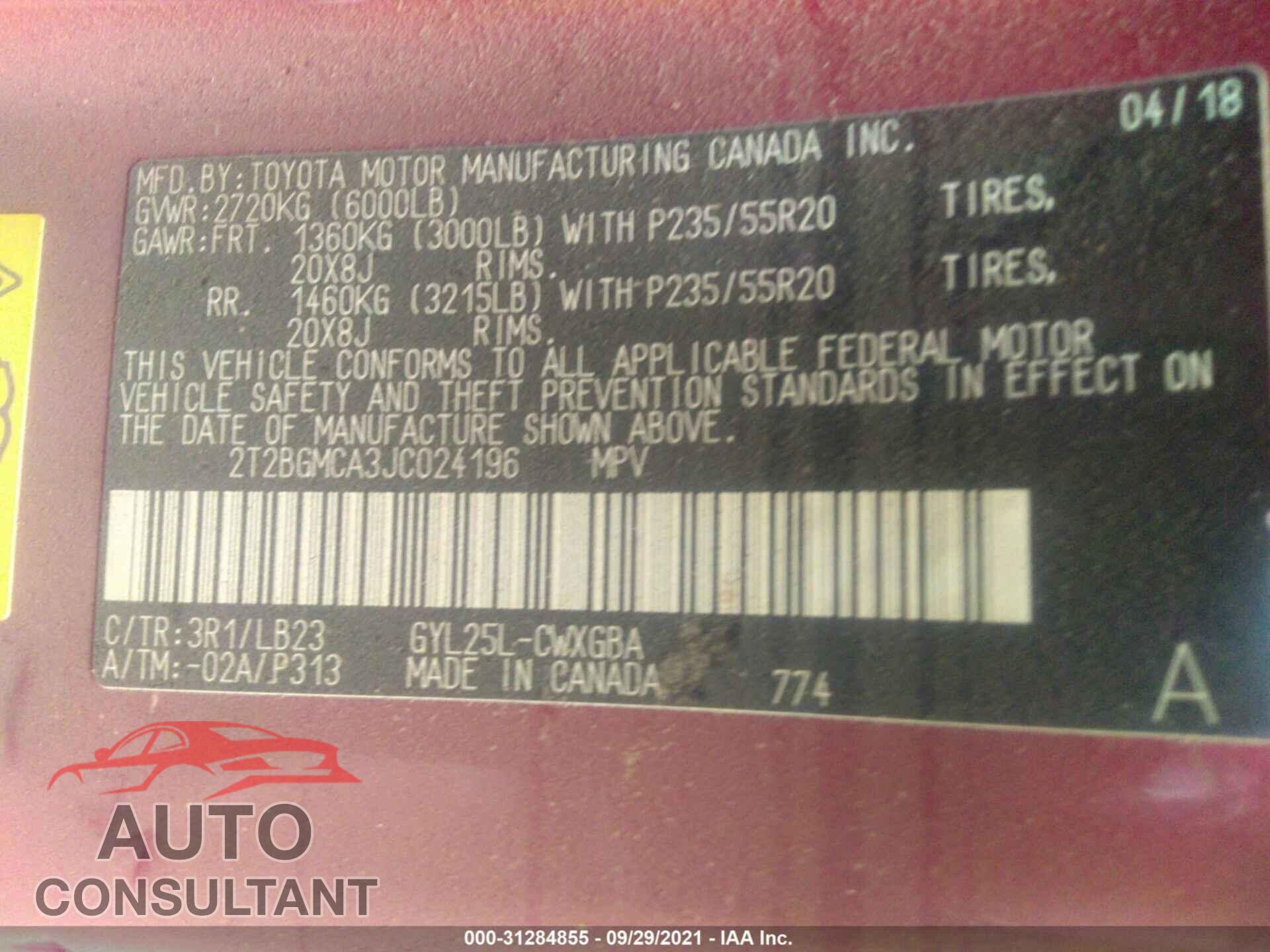LEXUS RX 2018 - 2T2BGMCA3JC024196