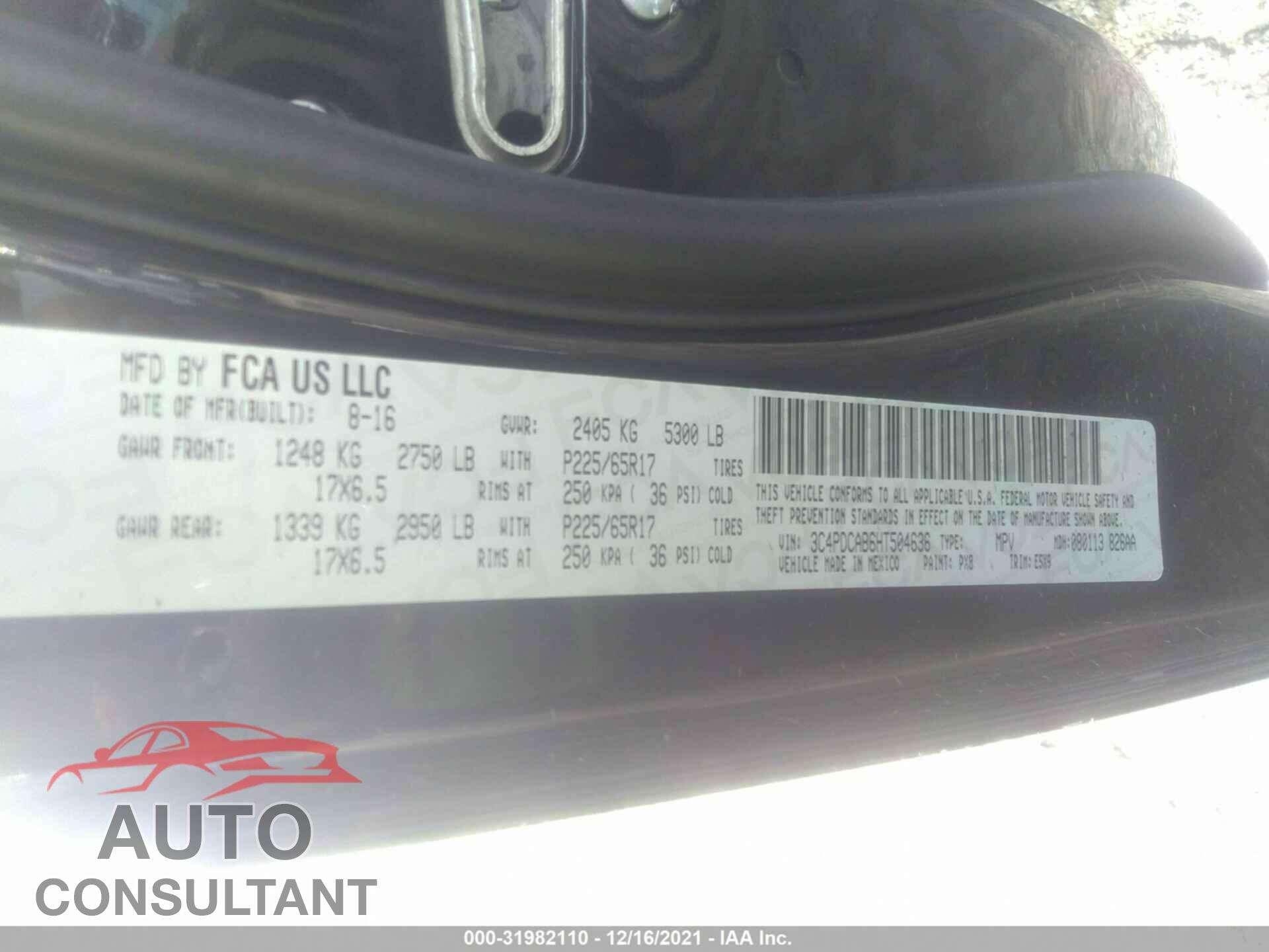 DODGE JOURNEY 2017 - 3C4PDCAB6HT504636