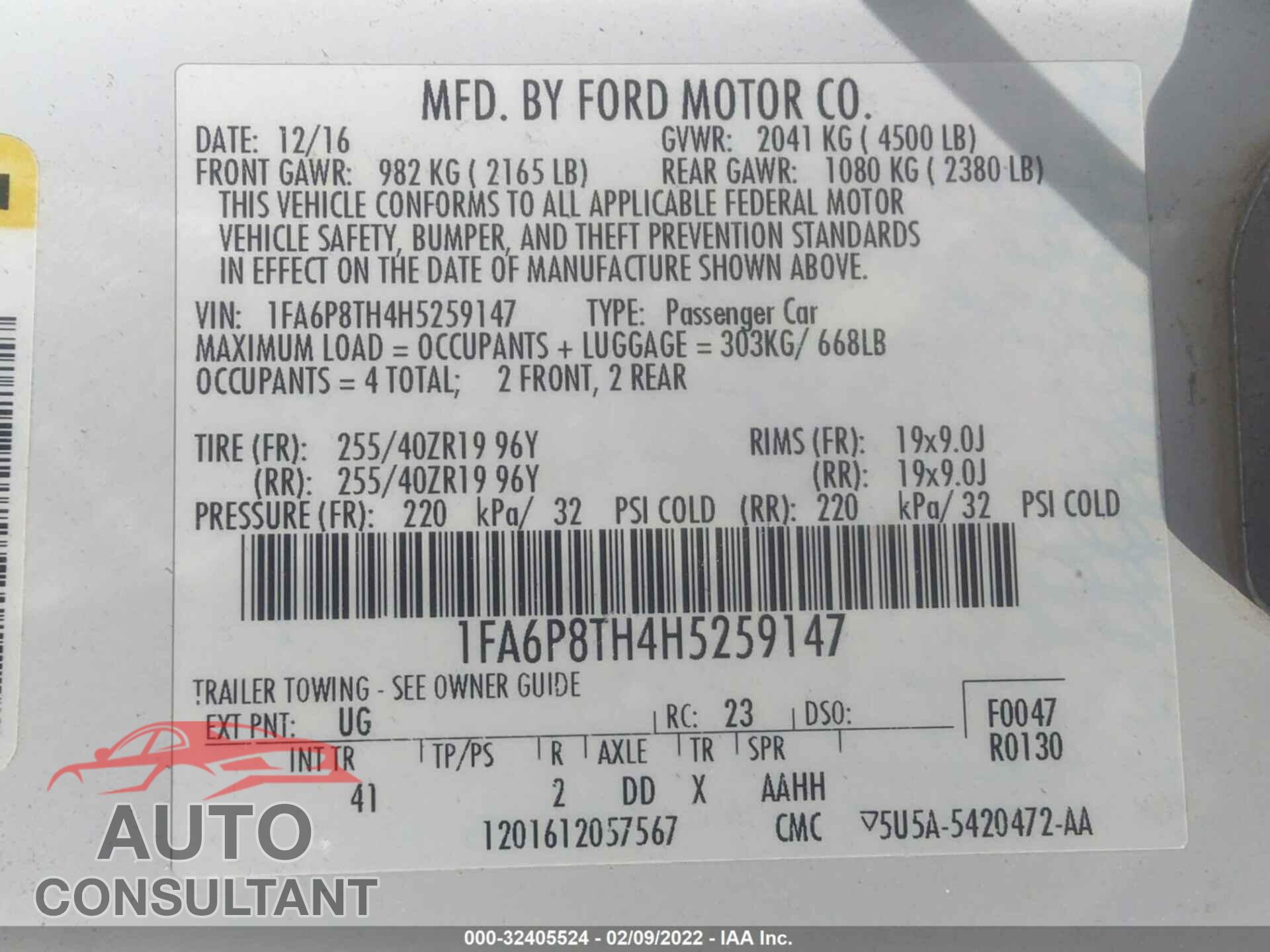 FORD MUSTANG 2017 - 1FA6P8TH4H5259147