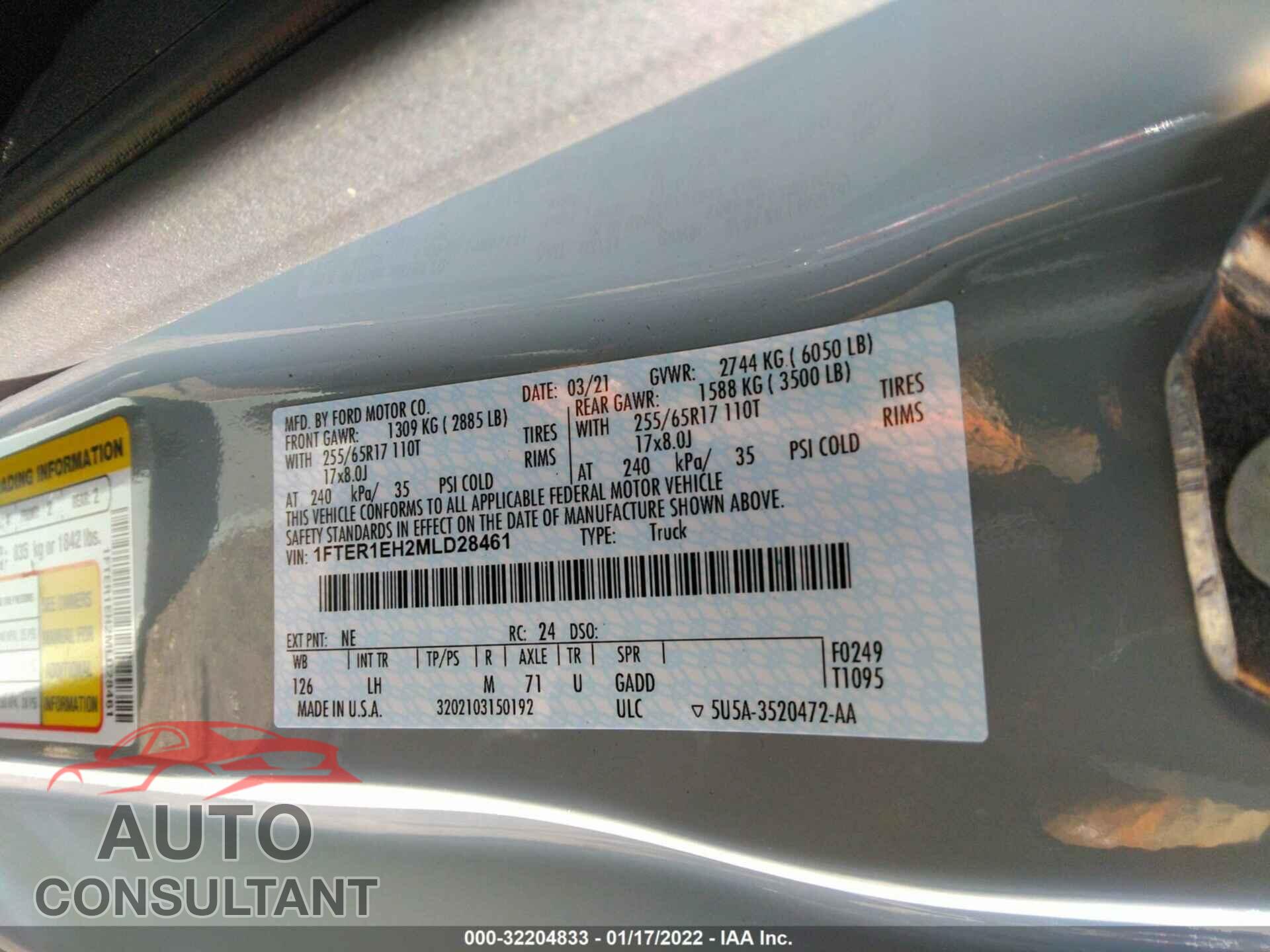 FORD RANGER 2021 - 1FTER1EH2MLD28461