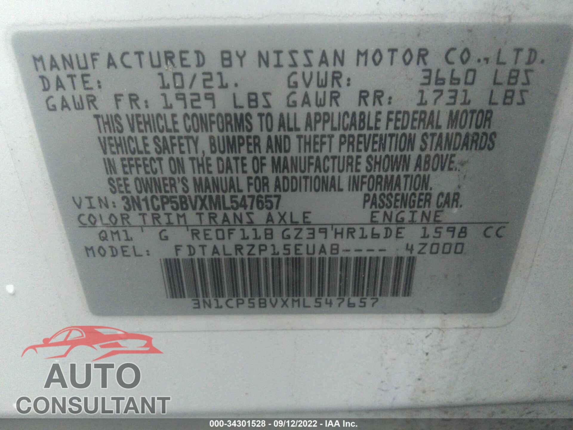 NISSAN KICKS 2021 - 3N1CP5BVXML547657