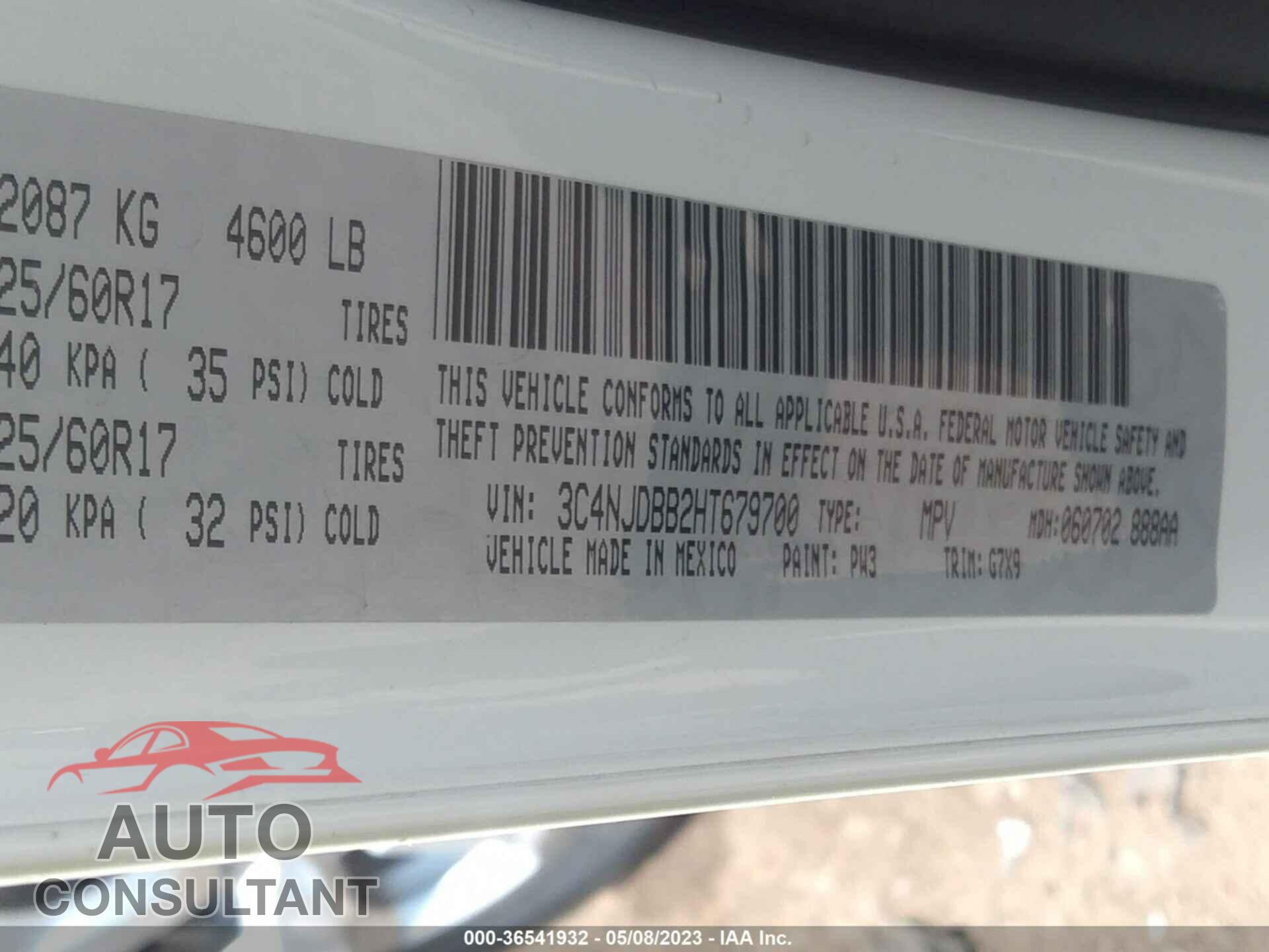 JEEP COMPASS 2017 - 3C4NJDBB2HT679700