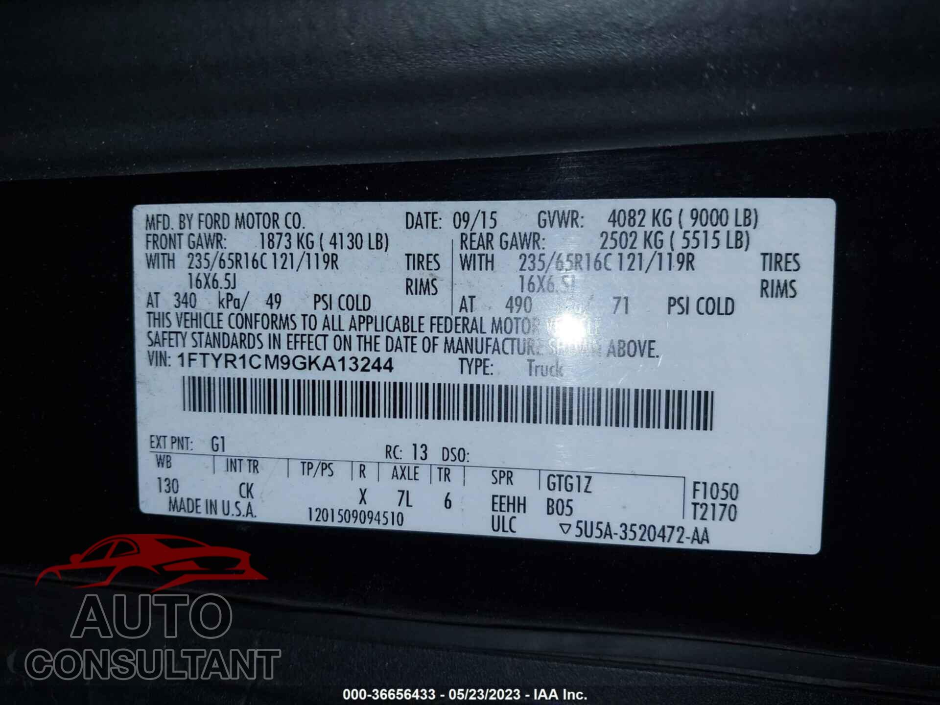 FORD TRANSIT-250 2016 - 1FTYR1CM9GKA13244