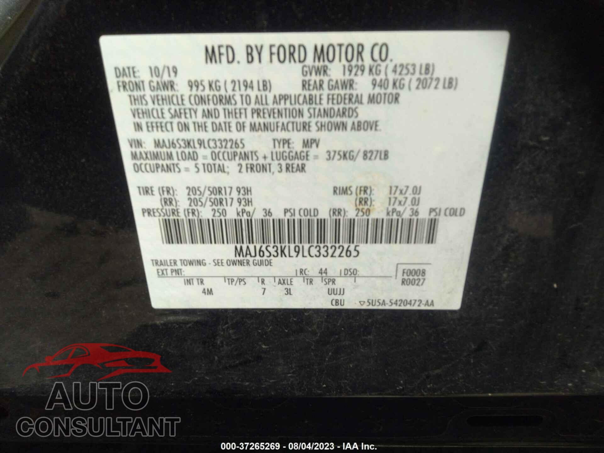 FORD ECOSPORT 2020 - MAJ6S3KL9LC332265