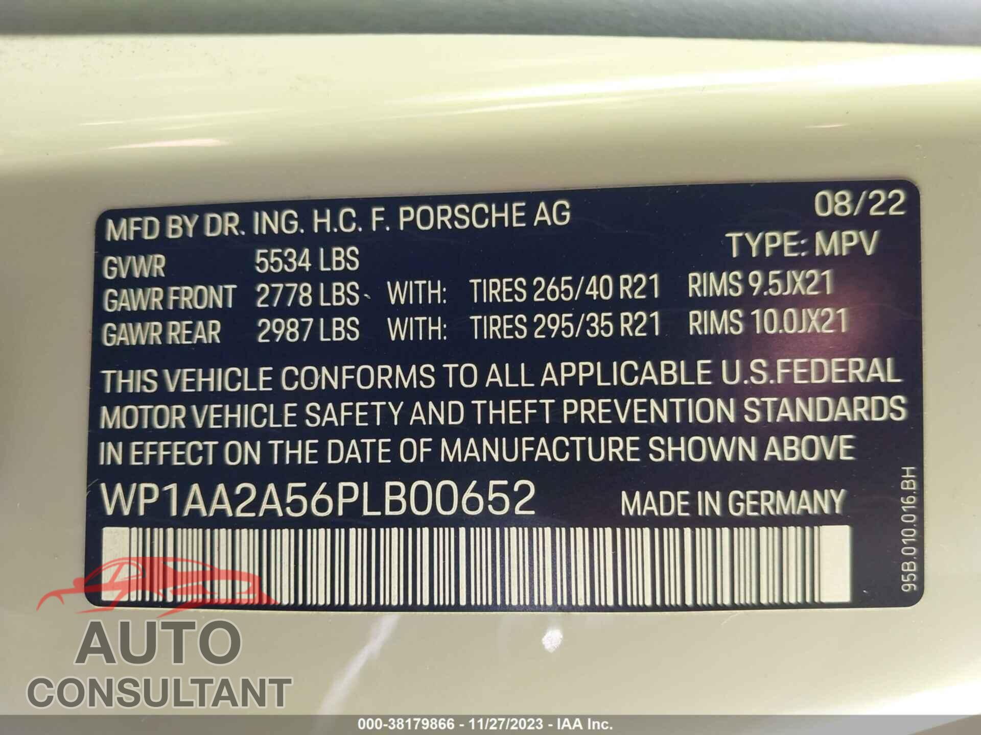 PORSCHE MACAN 2023 - WP1AA2A56PLB00652