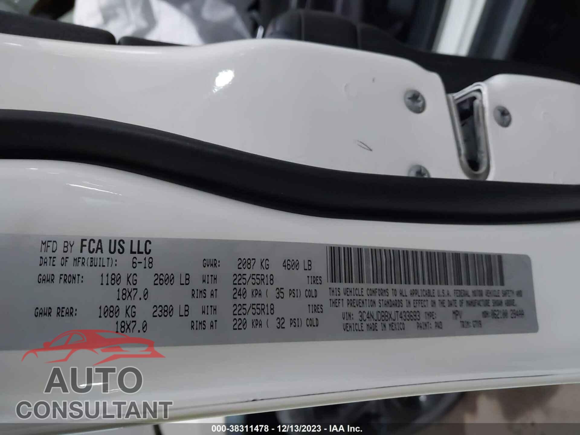 JEEP COMPASS 2018 - 3C4NJDBBXJT433693