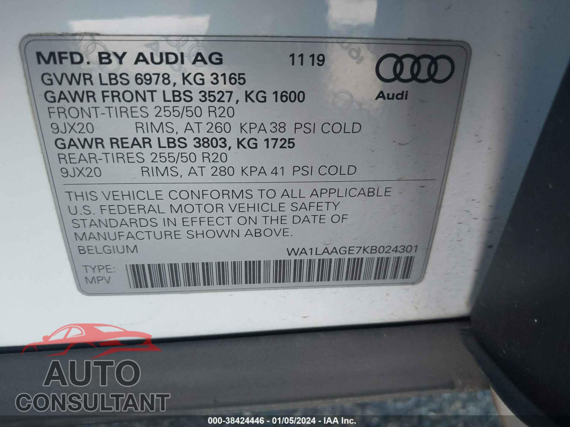 AUDI E-TRON 2019 - WA1LAAGE7KB024301