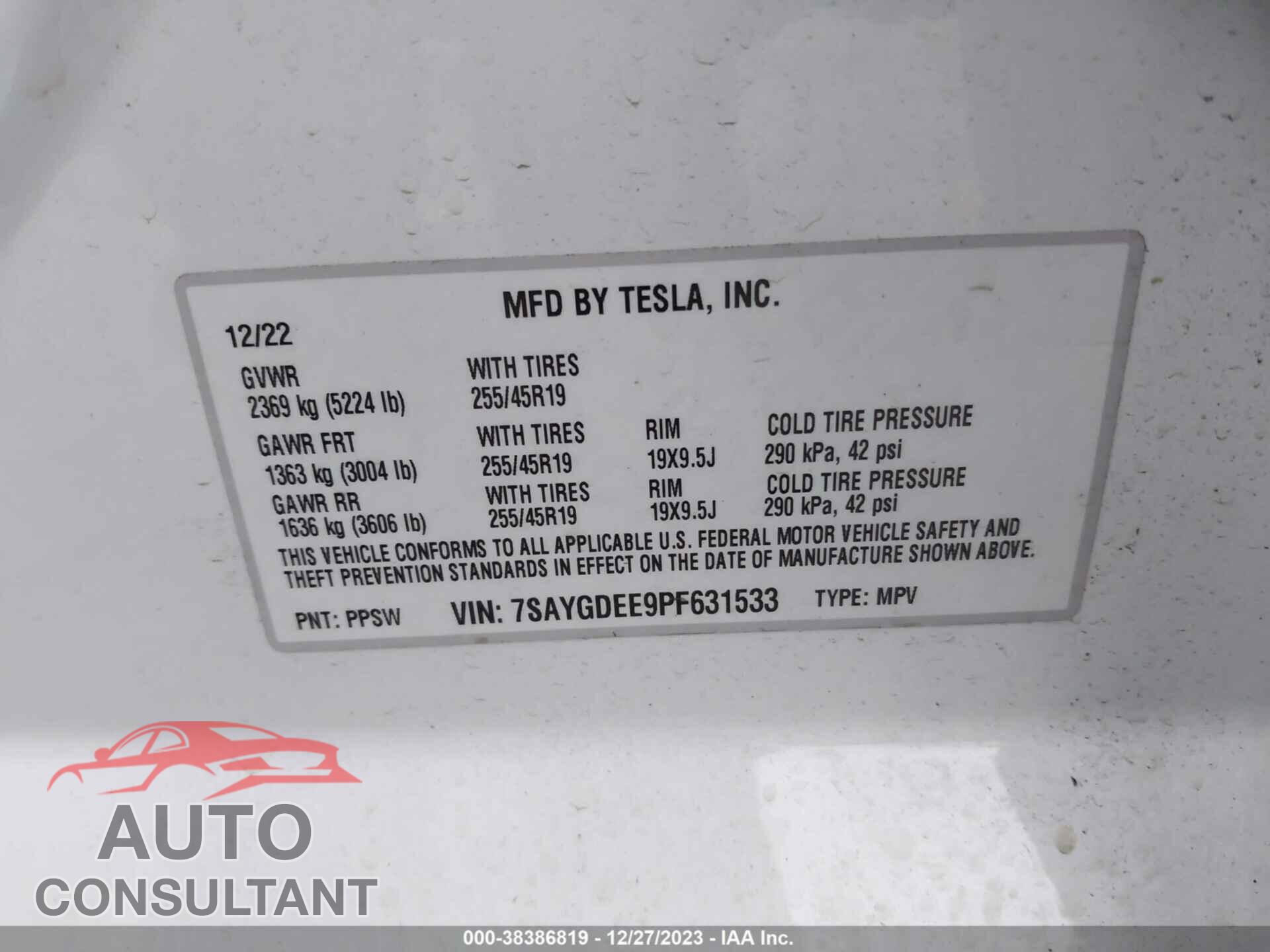TESLA MODEL Y 2023 - 7SAYGDEE9PF631533