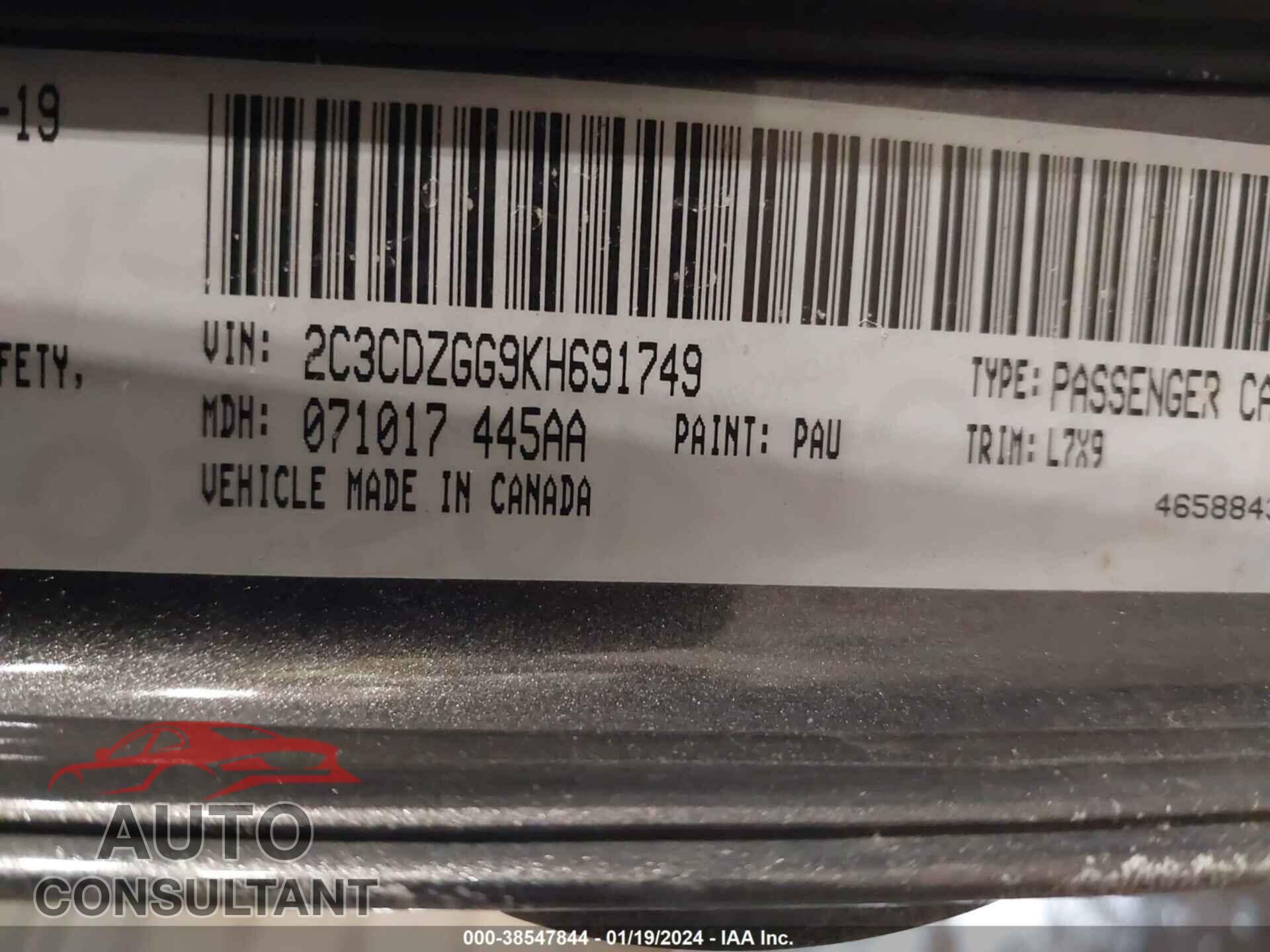 DODGE CHALLENGER 2019 - 2C3CDZGG9KH691749